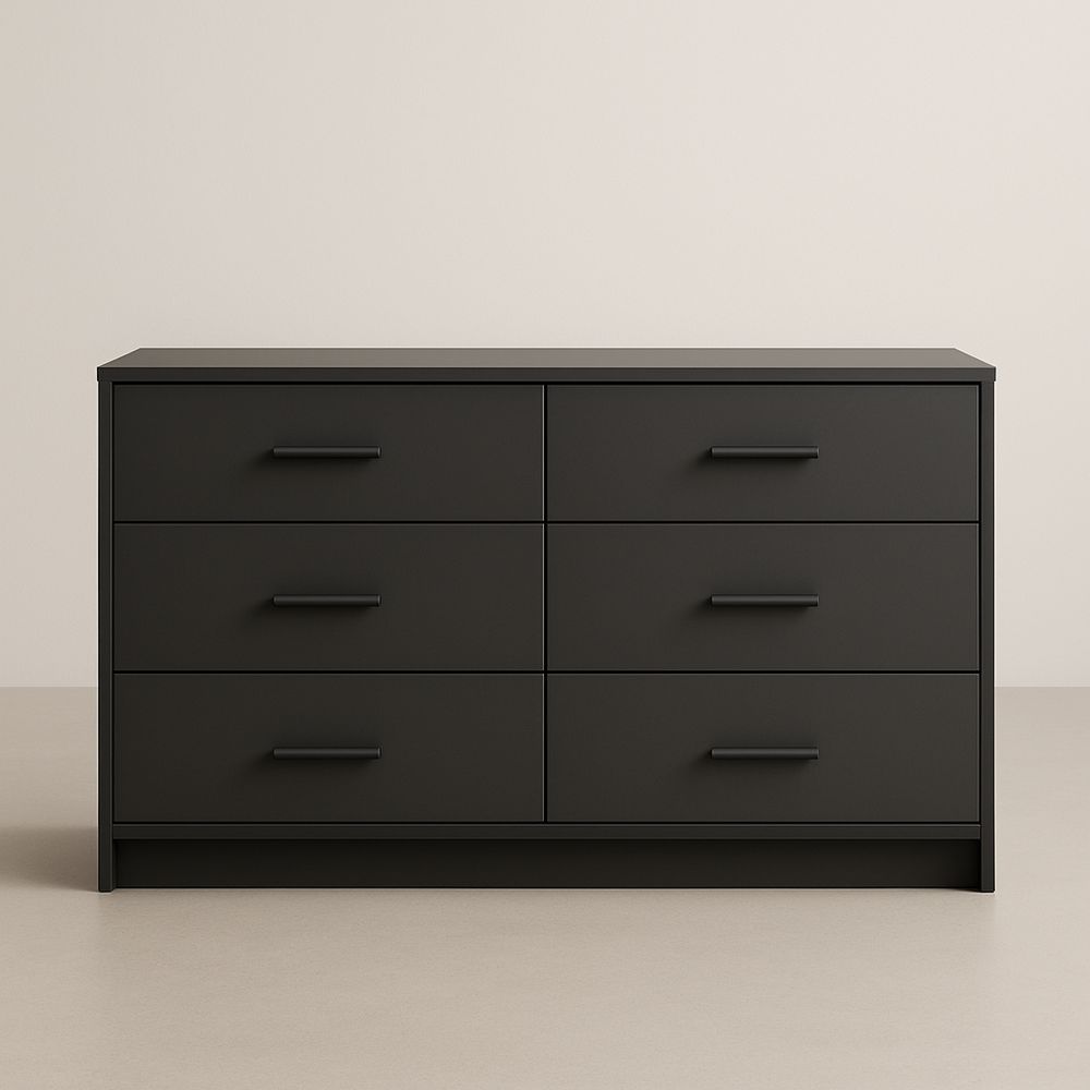 Cassettiera in Legno Nero con 6 Cassetti 140x80x40 cm-Auraverilo