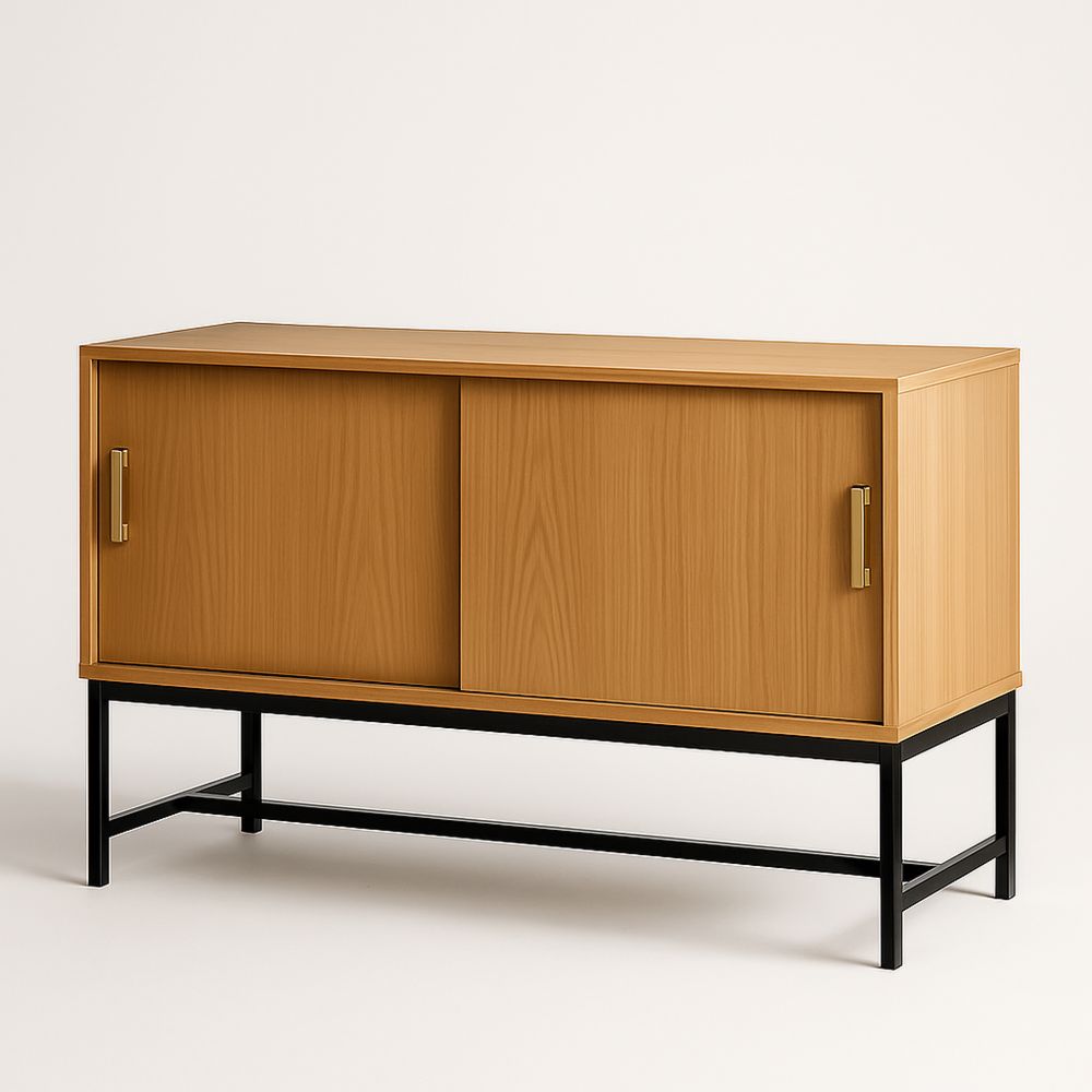 Credenza in Legno con Ante Scorrevoli, Struttura in Metallo, 120x40x80 cm-Auraverilo