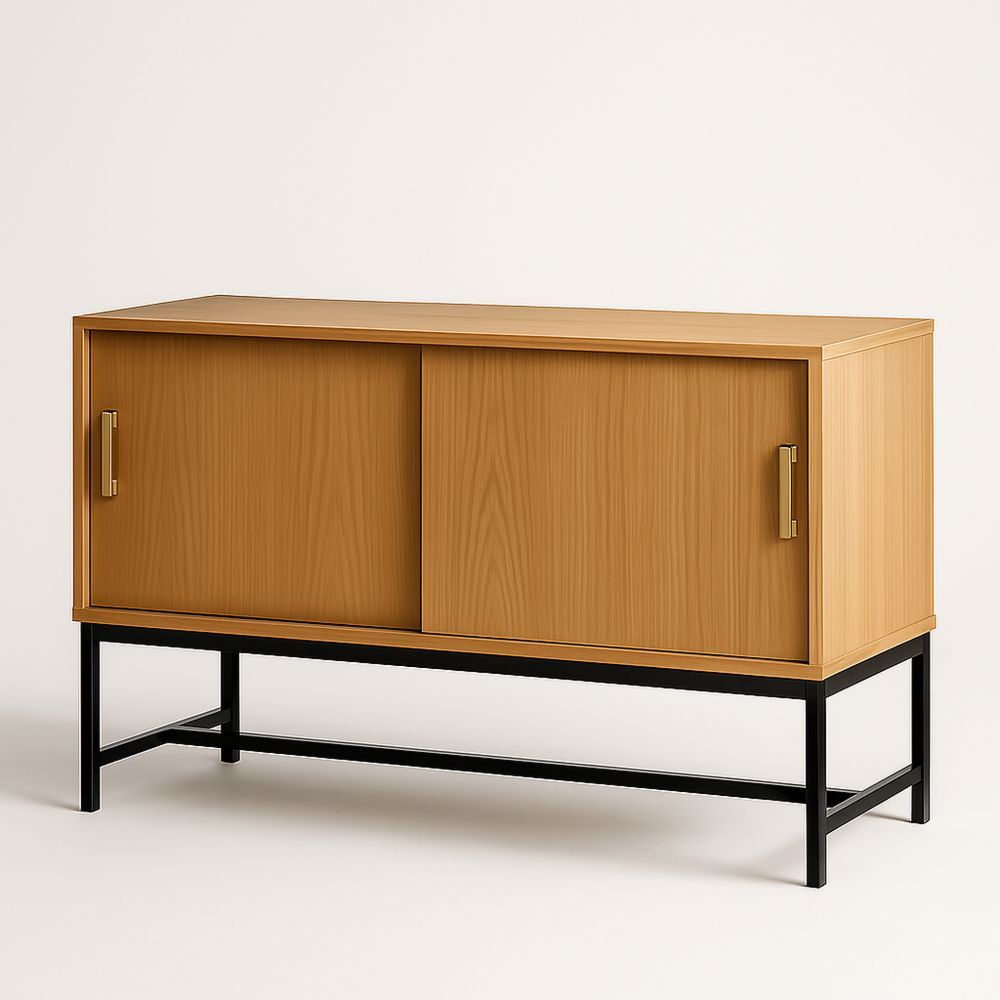 Credenza in Legno con Ante Scorrevoli, Struttura in Metallo, 120x40x80 cm-Auraverilo