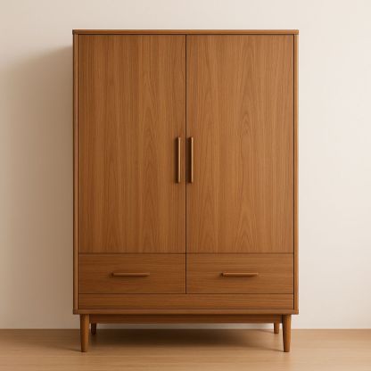 Armadio in Legno con 2 Ante e 2 Cassetti in Marrone 180x100x50cm-Auraverilo