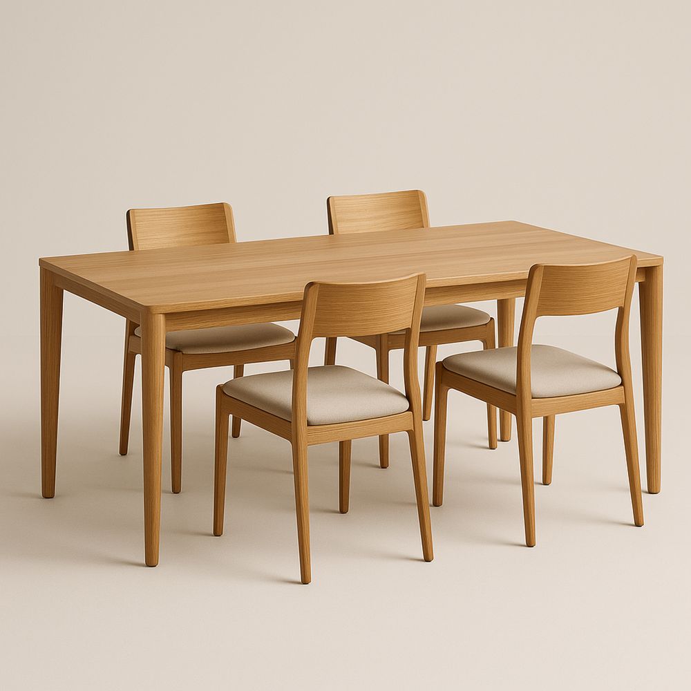 Set Tavolo da Pranzo e 4 Sedie in Legno con Cuscini Beige-Auraverilo