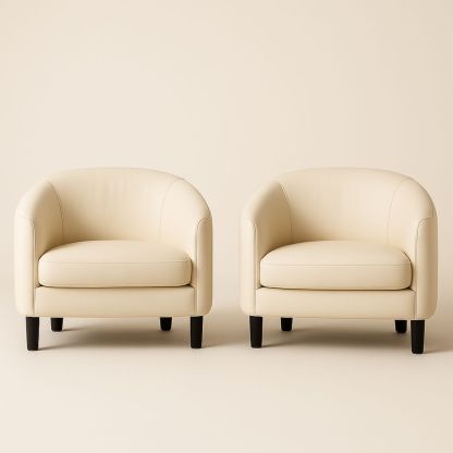 Set di 2 Poltrone Rotonde in Pelle Sintetica Beige con Gambe in Legno-Auraverilo