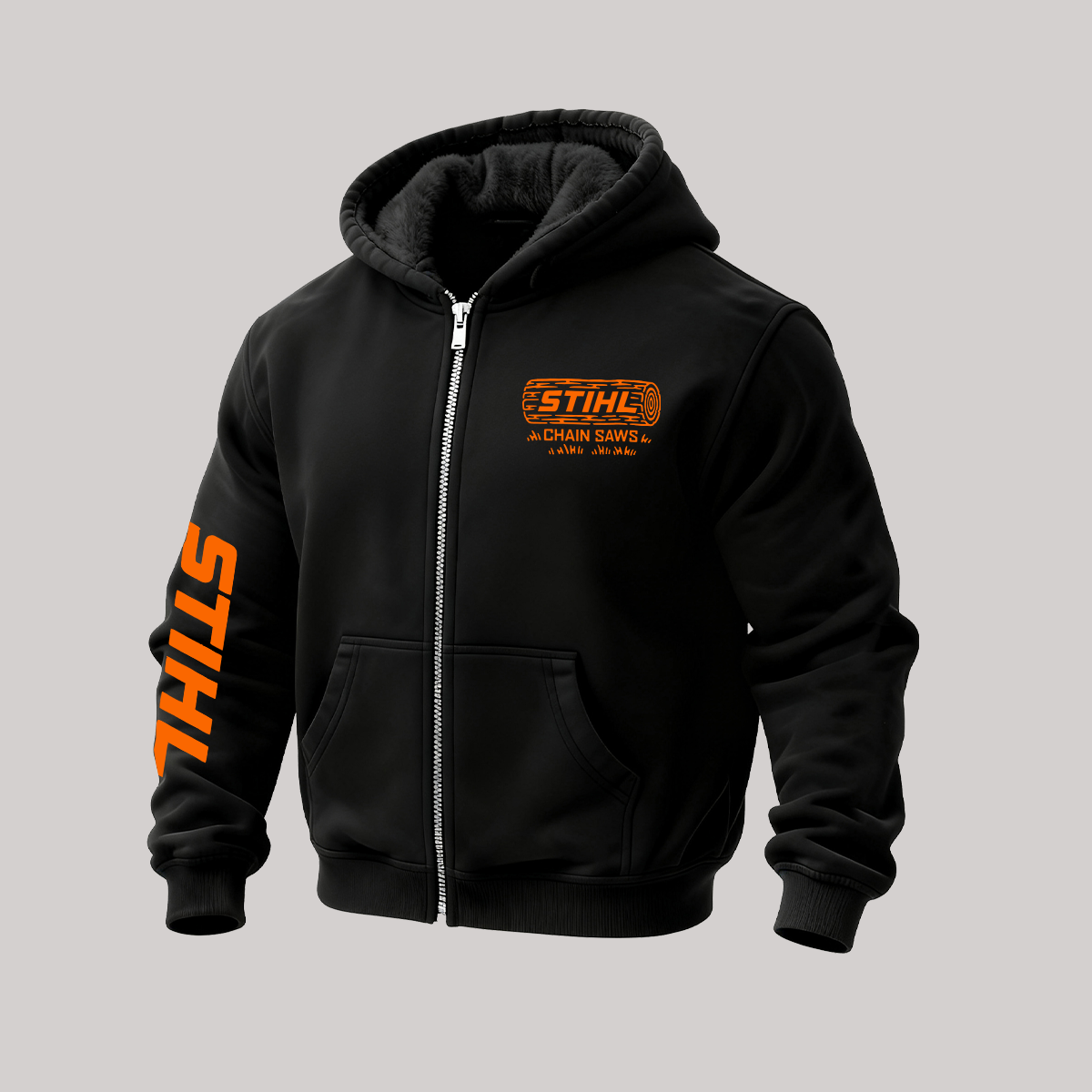 Stihl Chain Saws Printed Zippered Hooded Fleece Cardigan