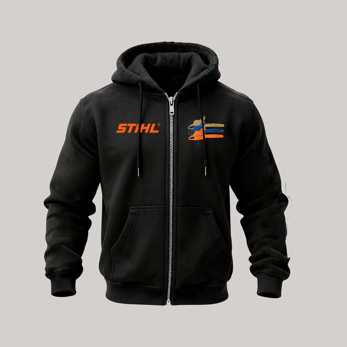 Stihl In Saw Dust We Trust Printed Zippered Hooded Fleece Cardigan