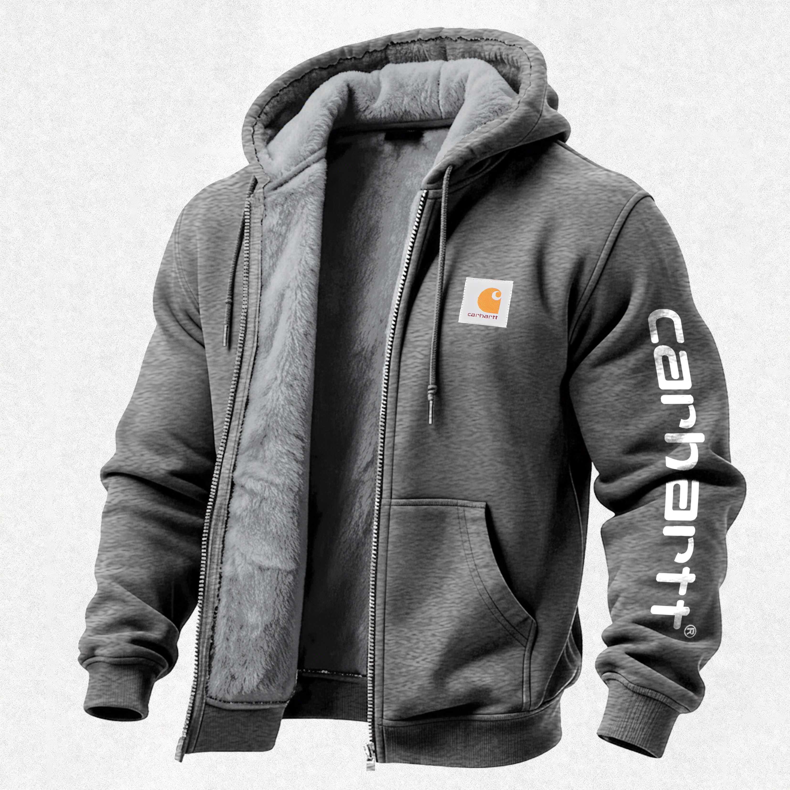 Carharttt Casual Warm Printed Zippered Hooded Fleece Cardigan