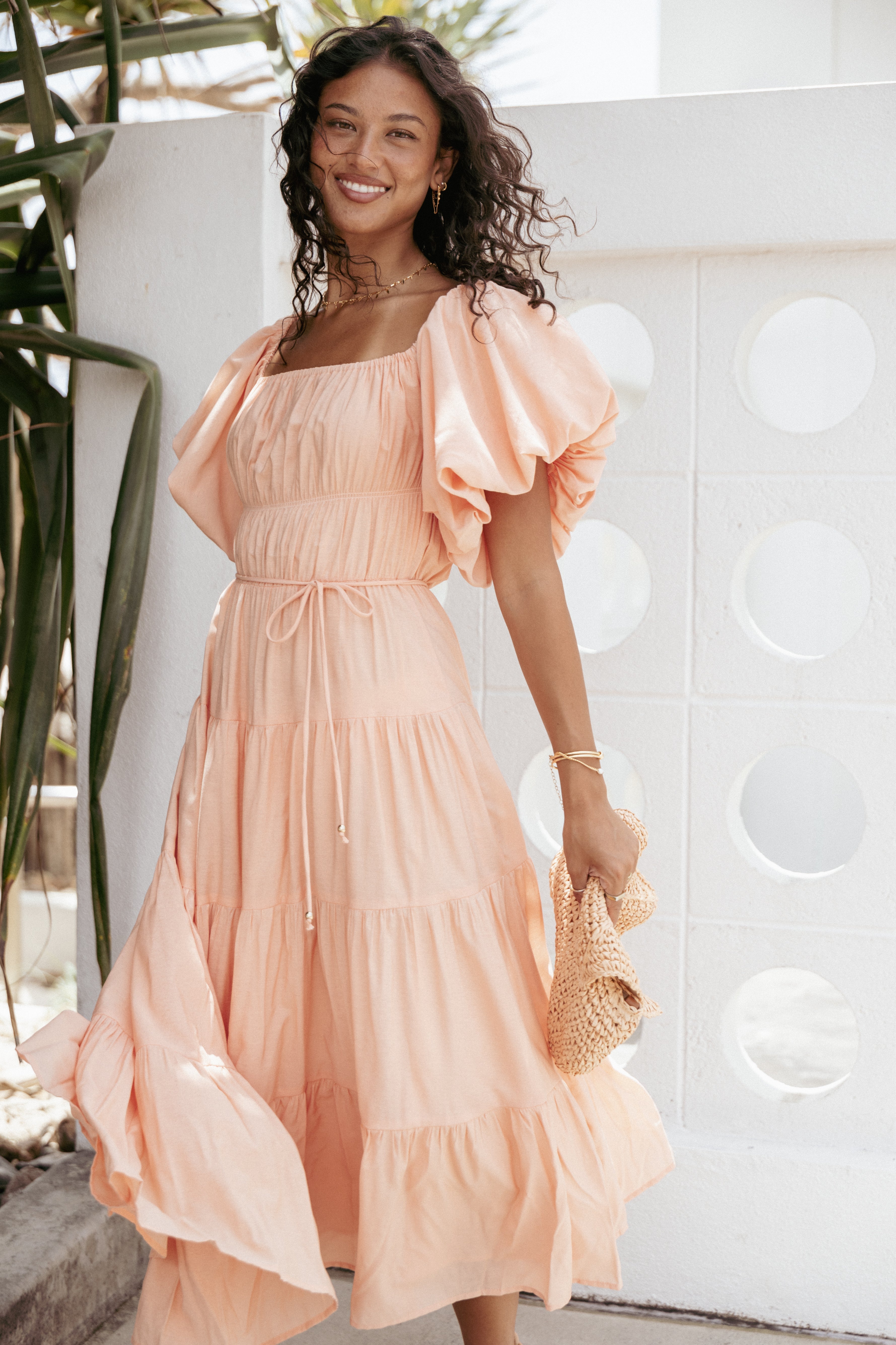 Julie Off Shoulder Midi Dress - Peach-Ladys Street