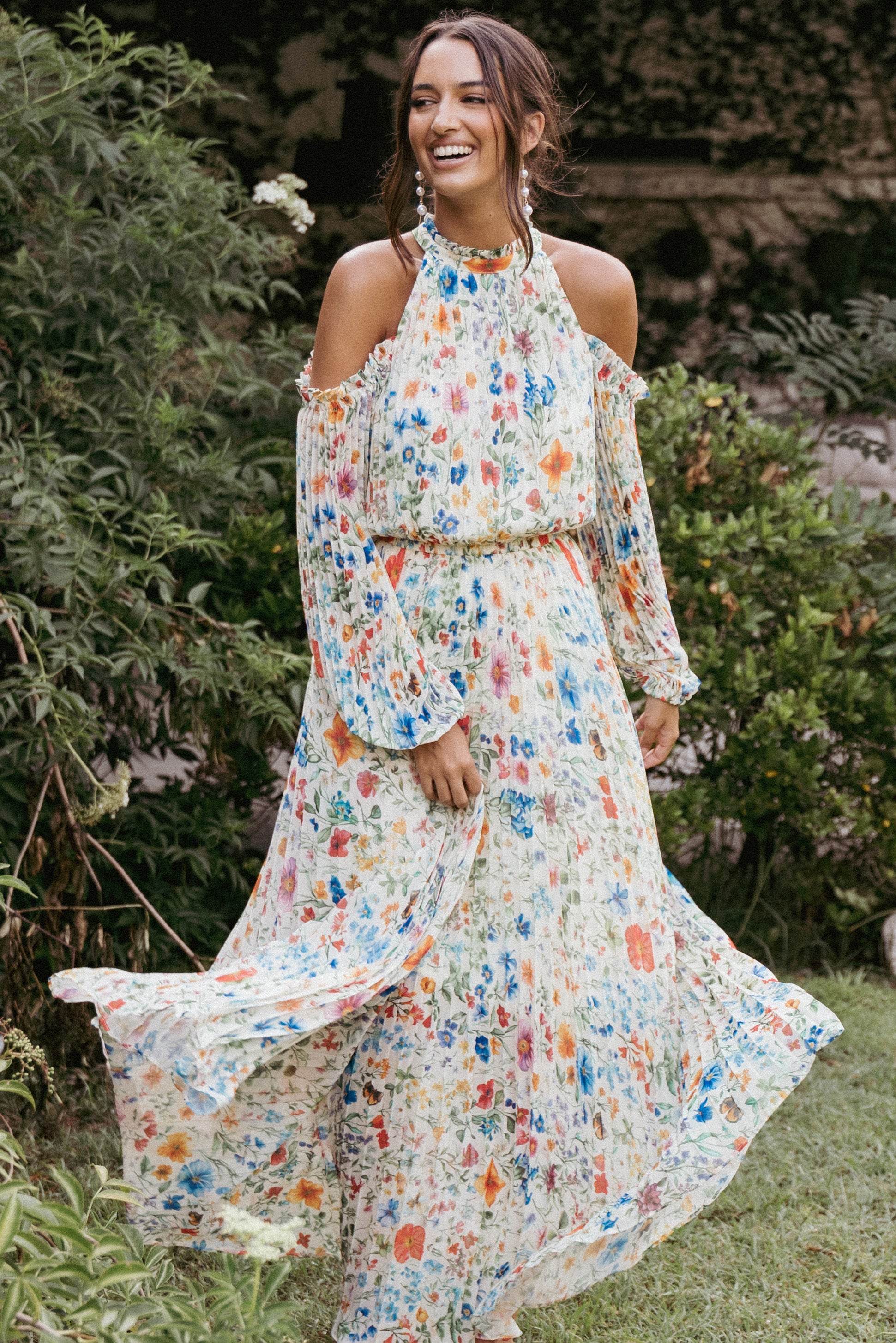 Hilary Pleated Maxi Dress - Garden Floral-Ladys Street