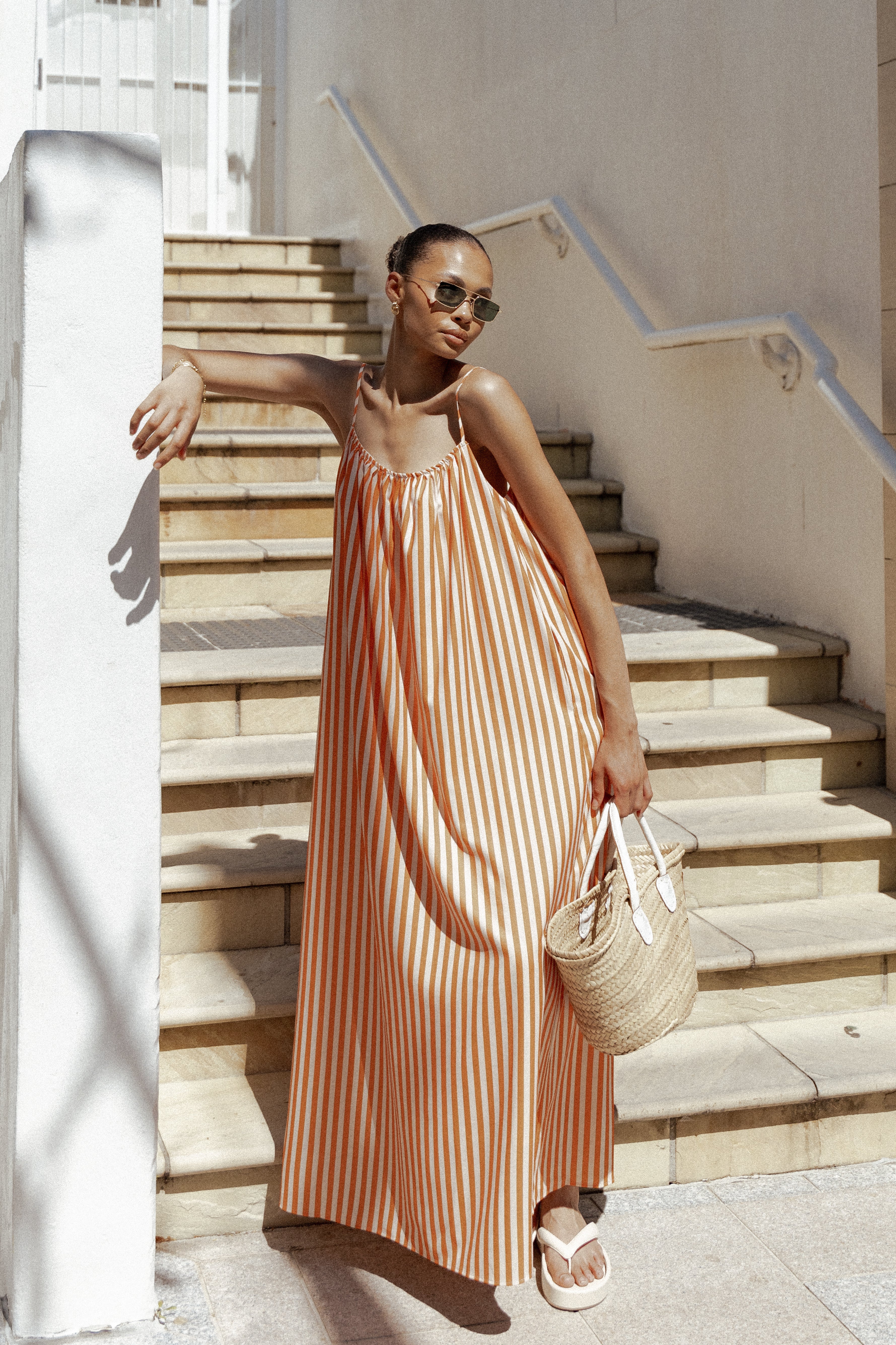 Lumina Maxi Dress - Orange Beige Stripe-Ladys Street