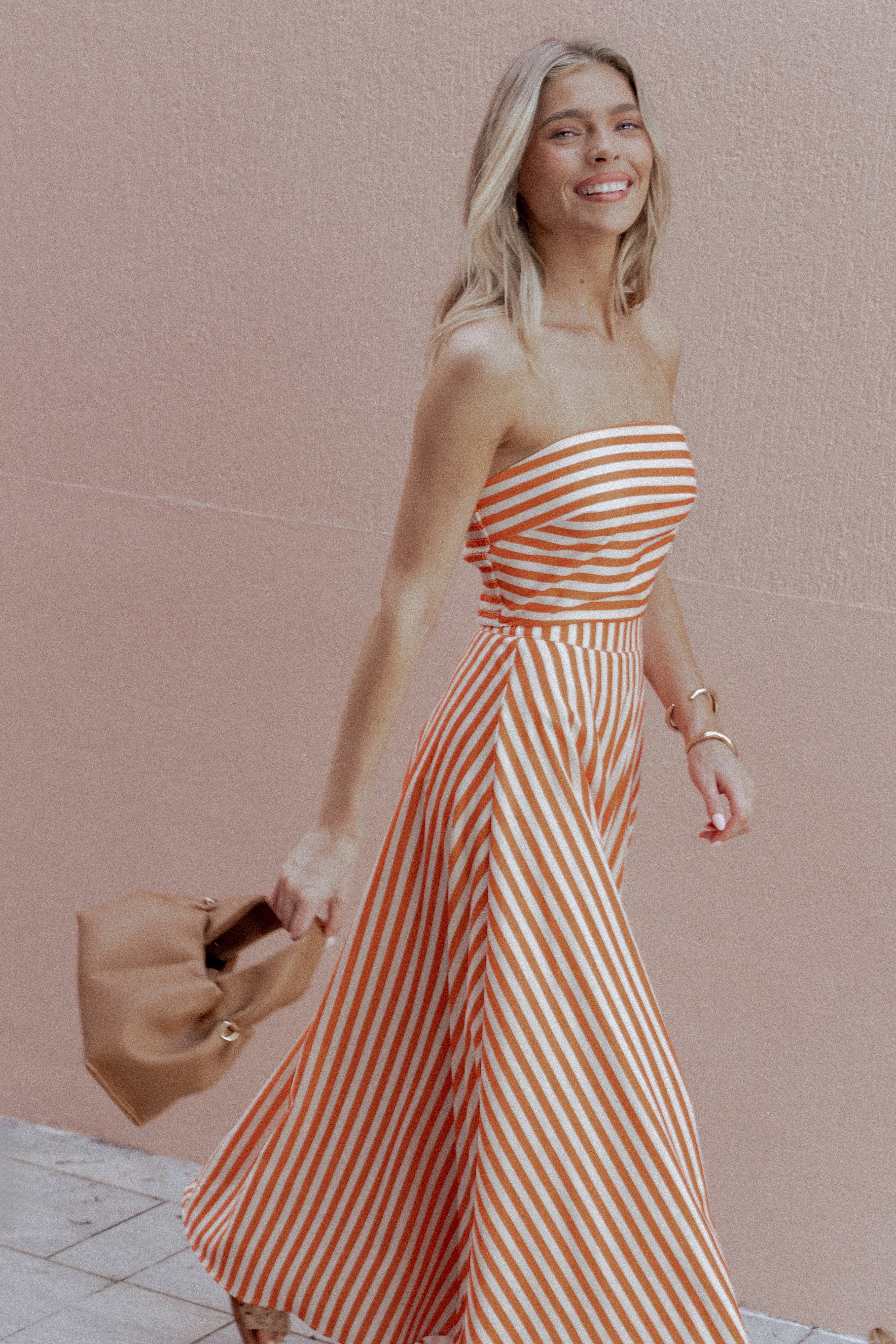 Serafina Two Piece Set - Orange Beige Stripe-Ladys Street