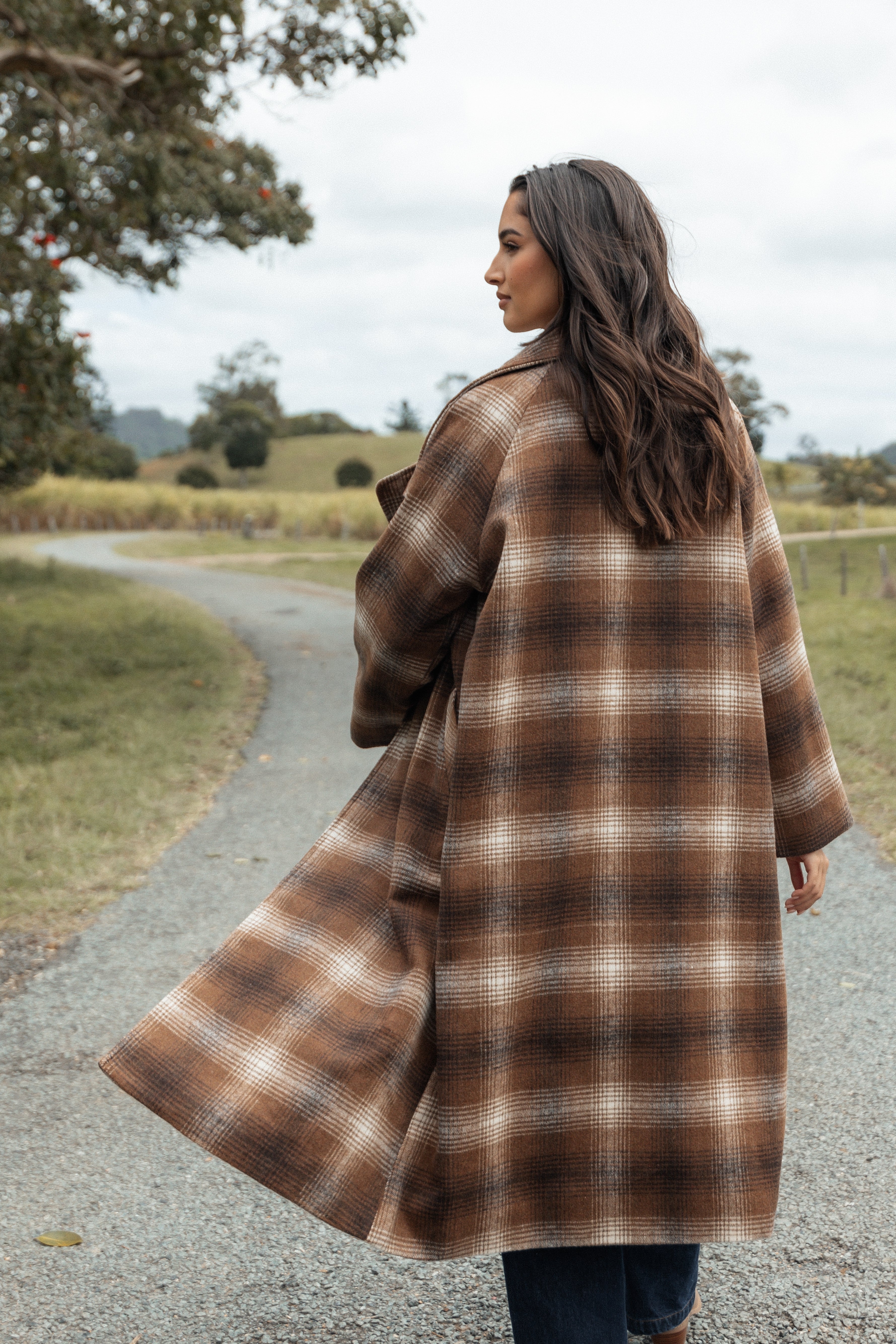 Maya Long Coat - Brown Check-Ladys Street
