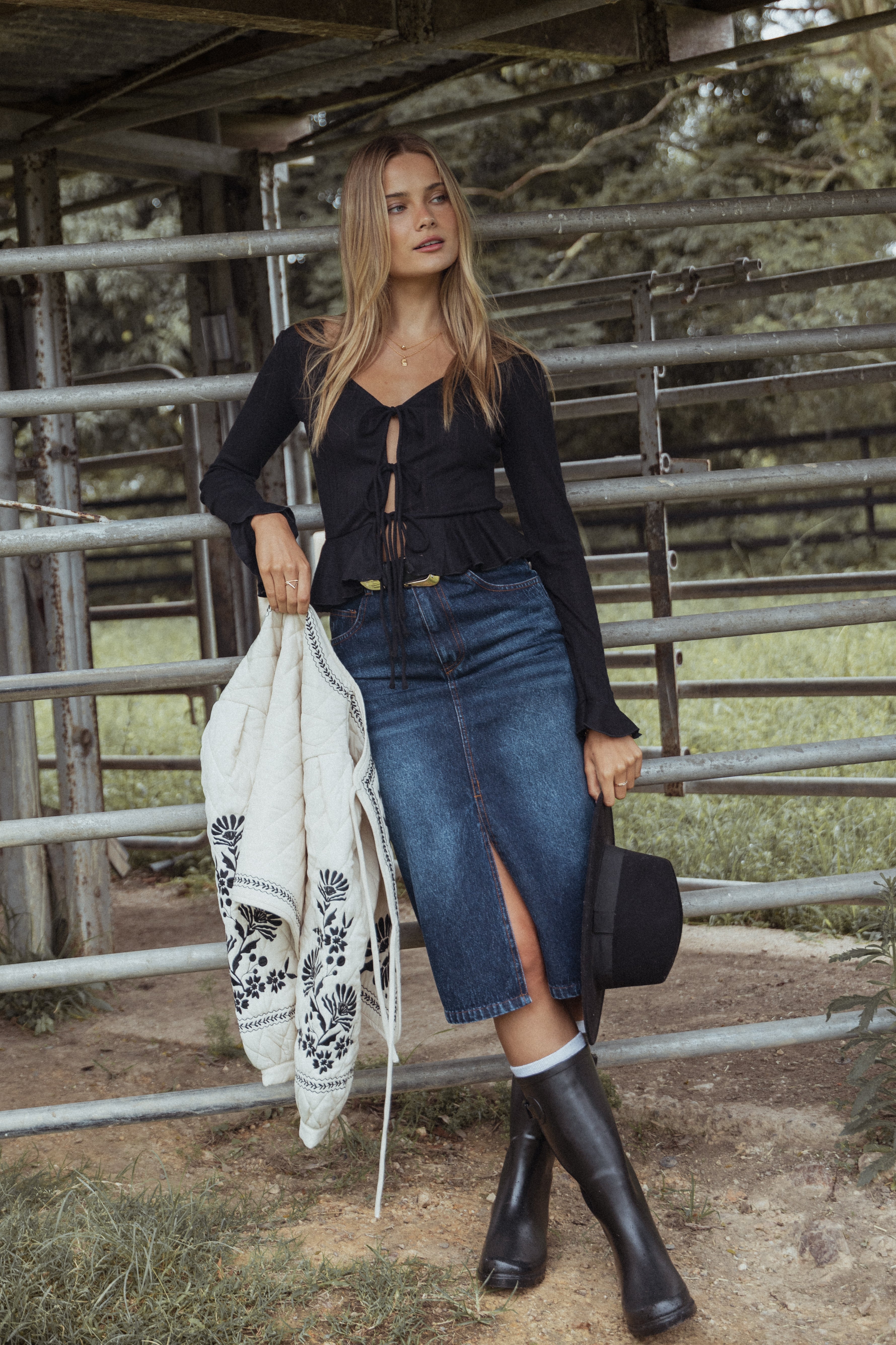 Starcie Denim Midi Skirt - Medium Denim-Ladys Street