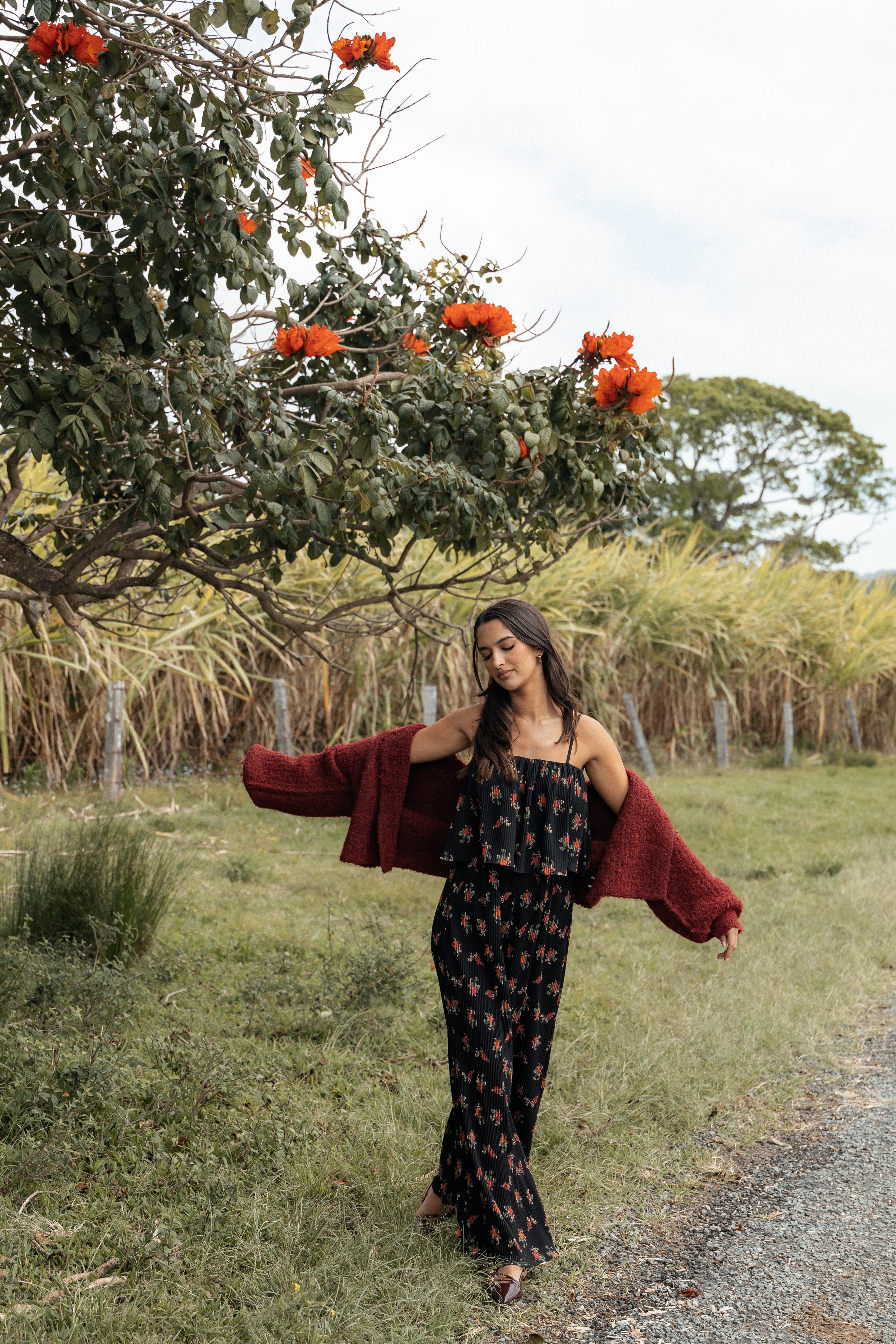 Jillian Plisse Jumpsuit - Black Rose-Ladys Street