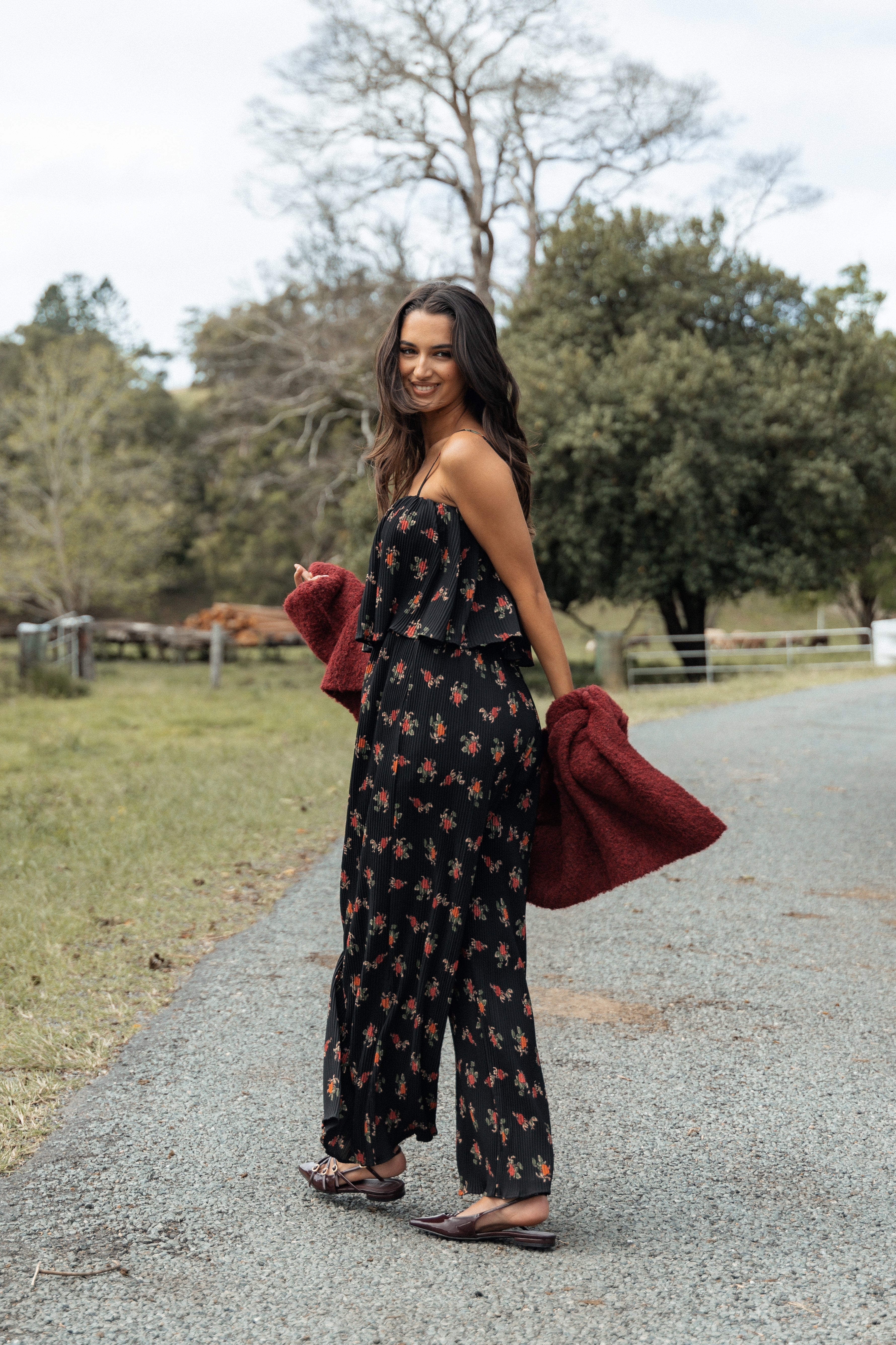 Jillian Plisse Jumpsuit - Black Rose-Ladys Street