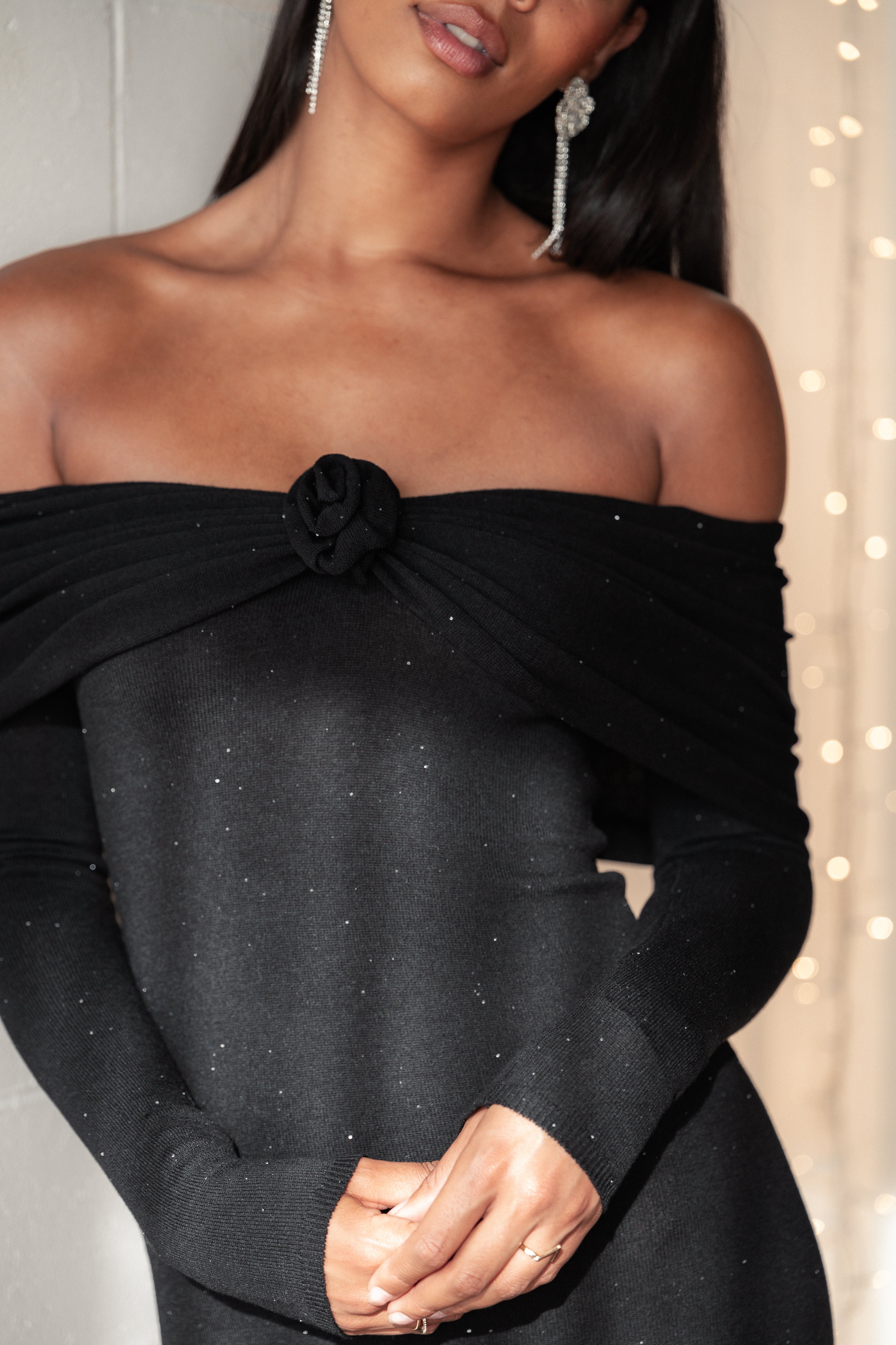 Pennie Maxi Dress - Black Sequin Knit-Ladys Street