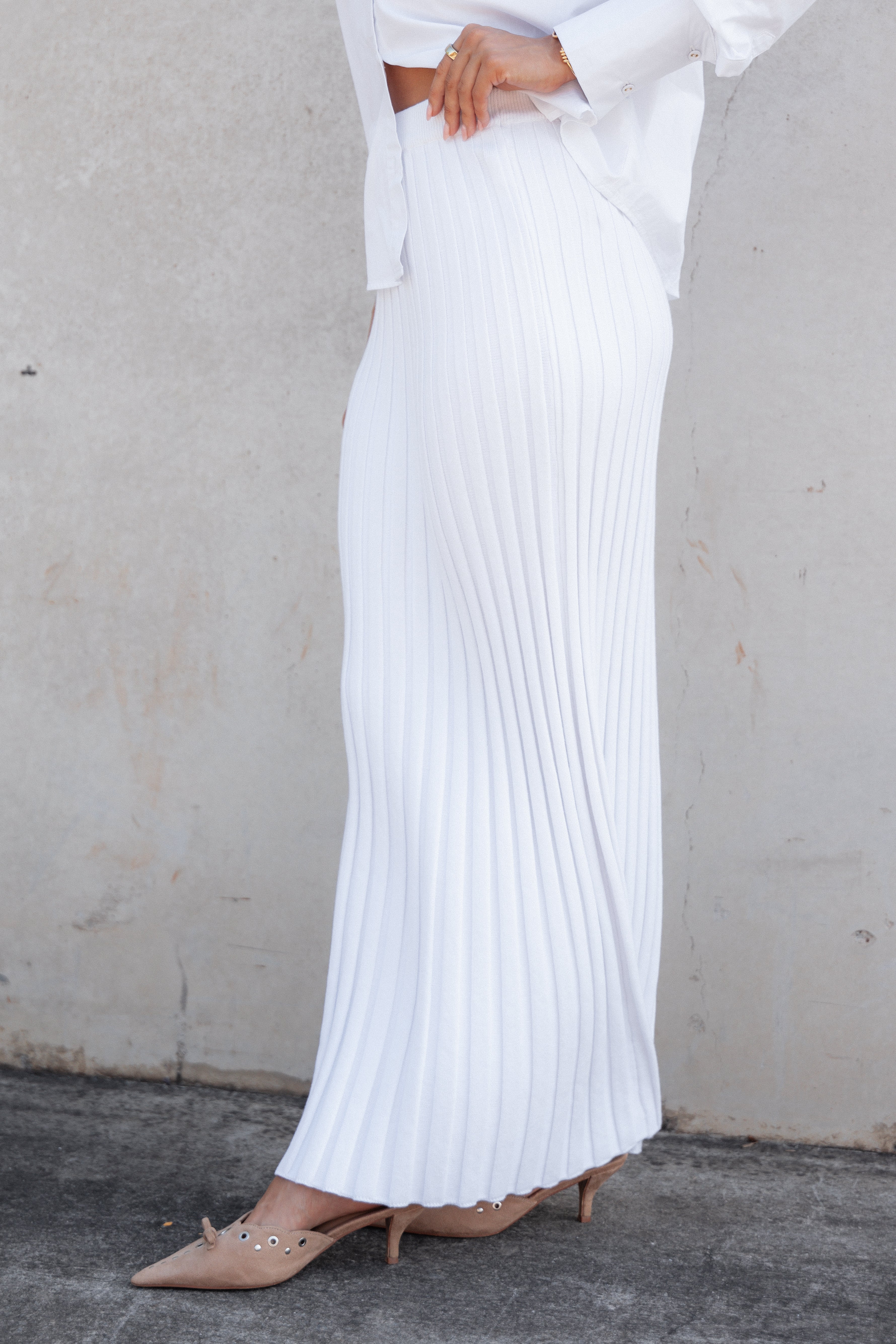 Kya Ribbed Knit Maxi Skirt - White-Ladys Street