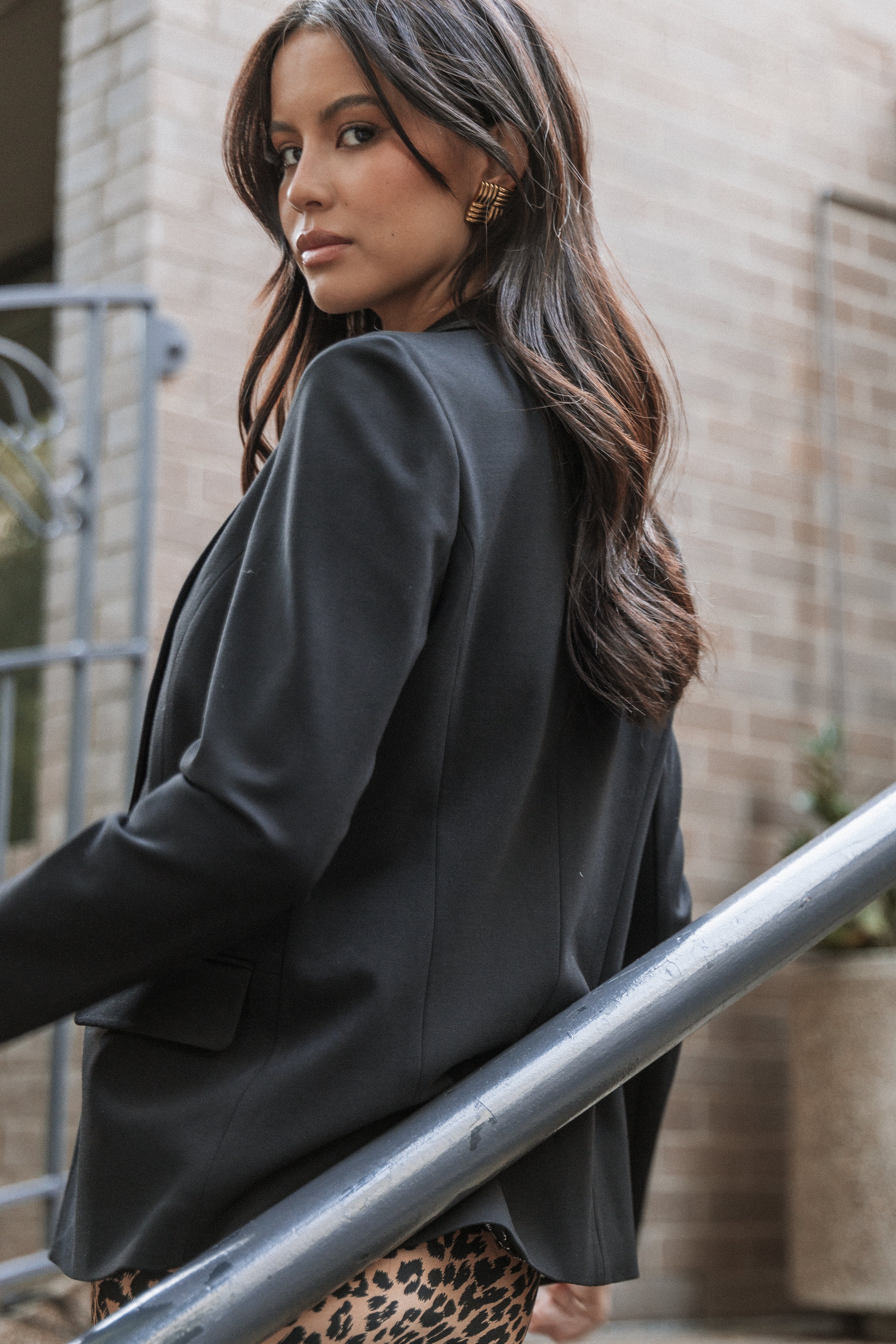 Ronny Open Front Knit Blazer - Black-Ladys Street