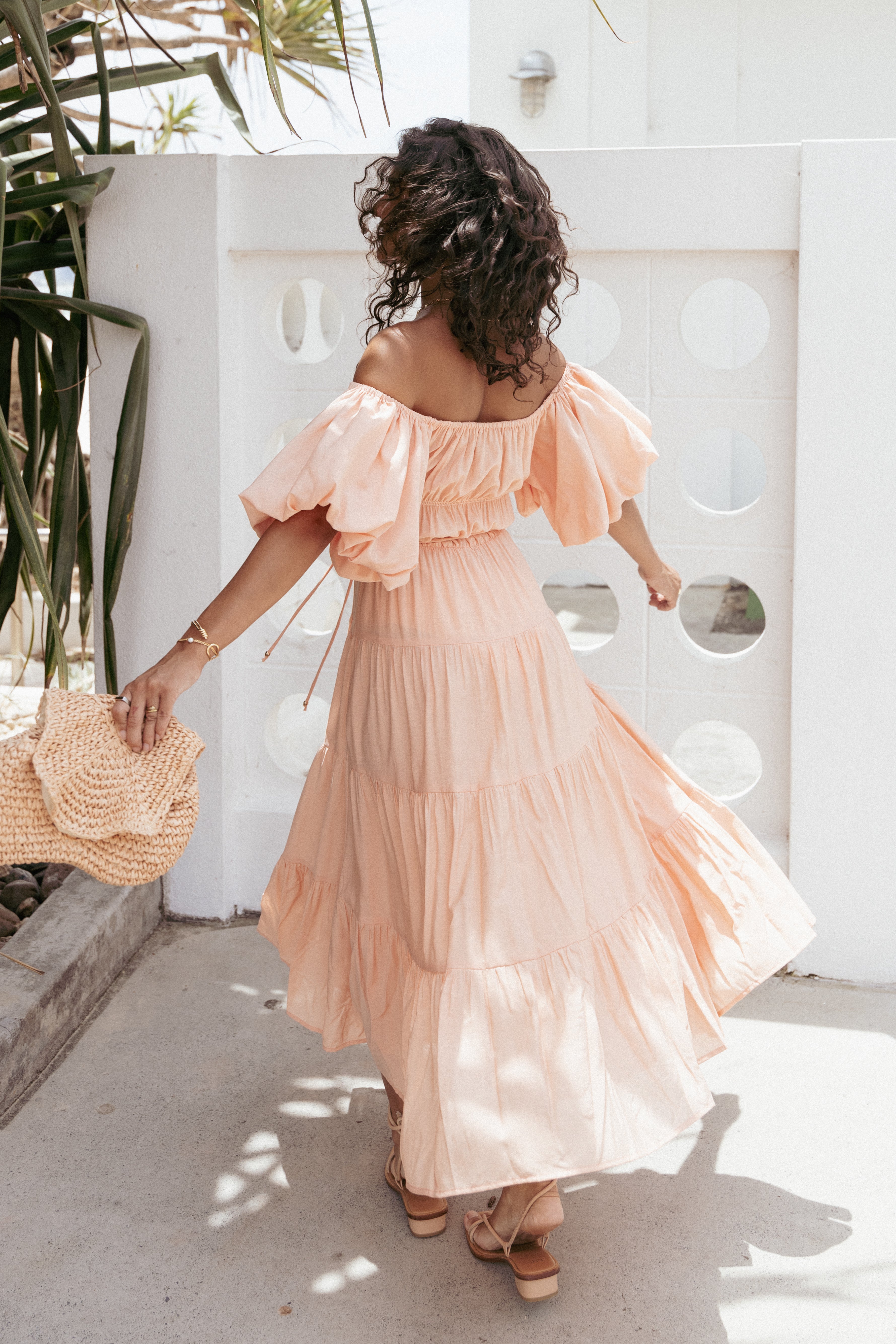Julie Off Shoulder Midi Dress - Peach-Ladys Street