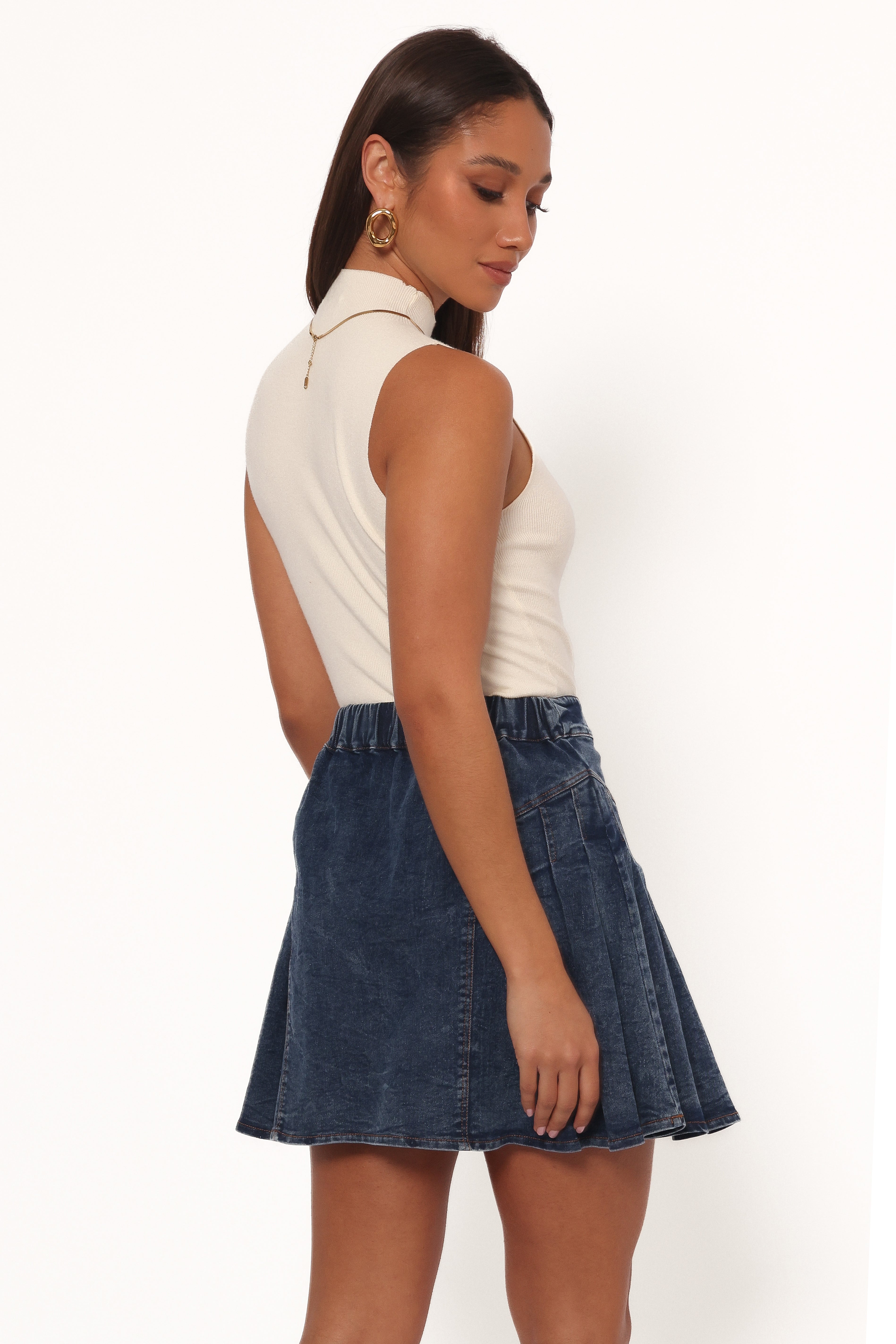 Alek Pleated Mini Skirt - Mid Wash Denim-Charming Rule
