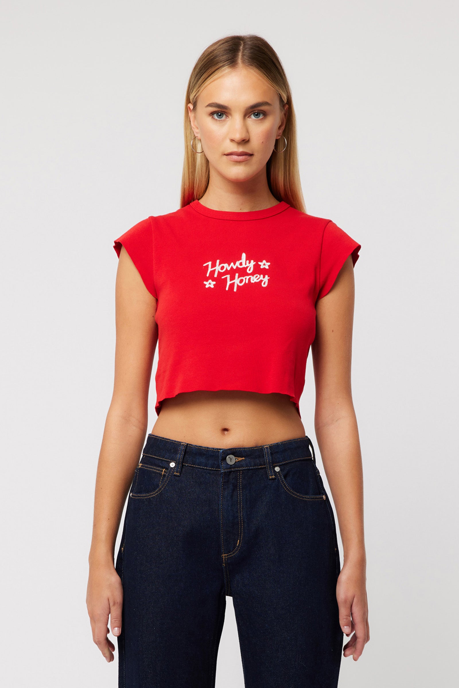 Abrand 90s Rib Cut Off Tee - Red-Charming Rule