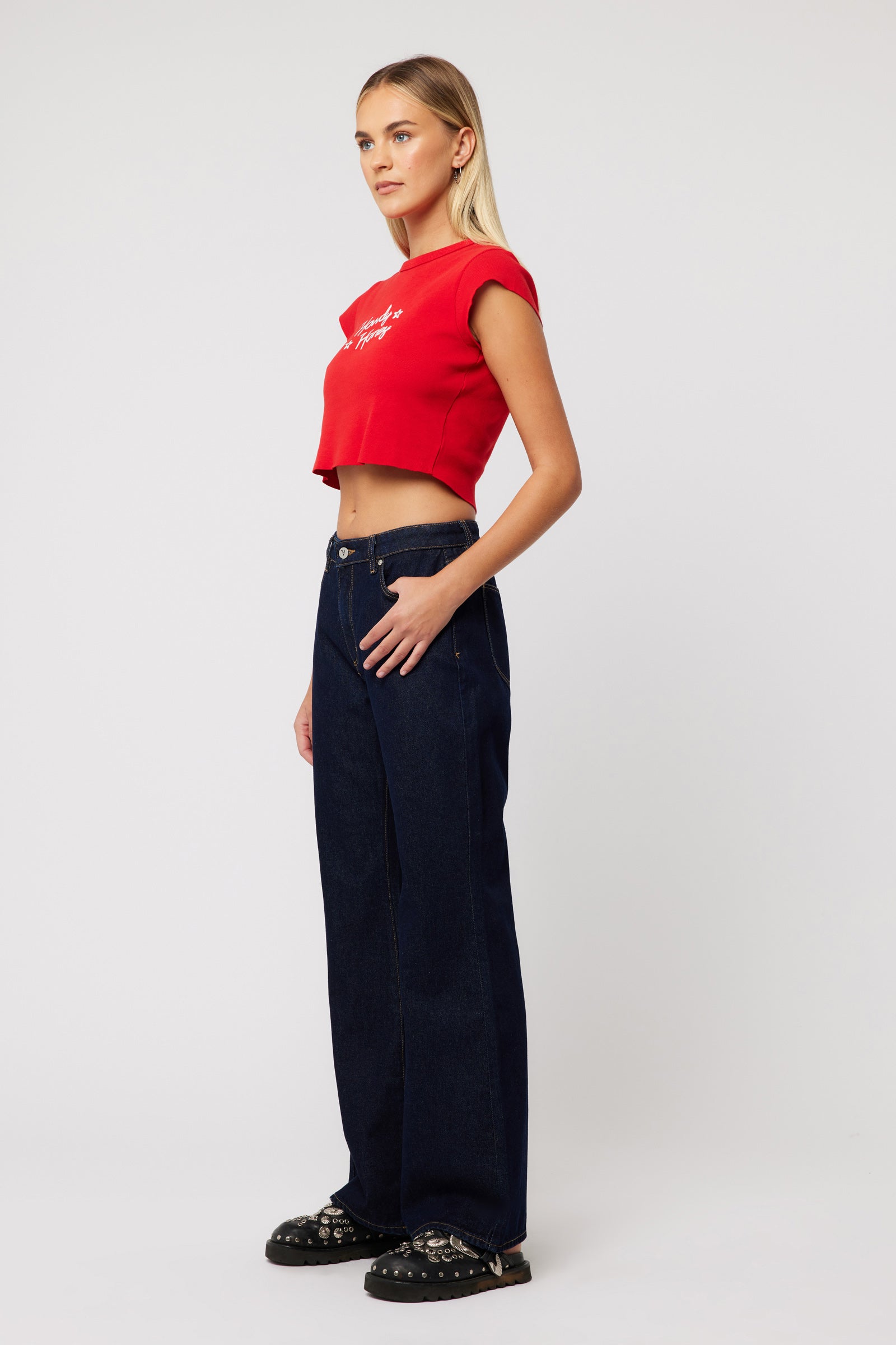 Abrand 90s Rib Cut Off Tee - Red-Charming Rule