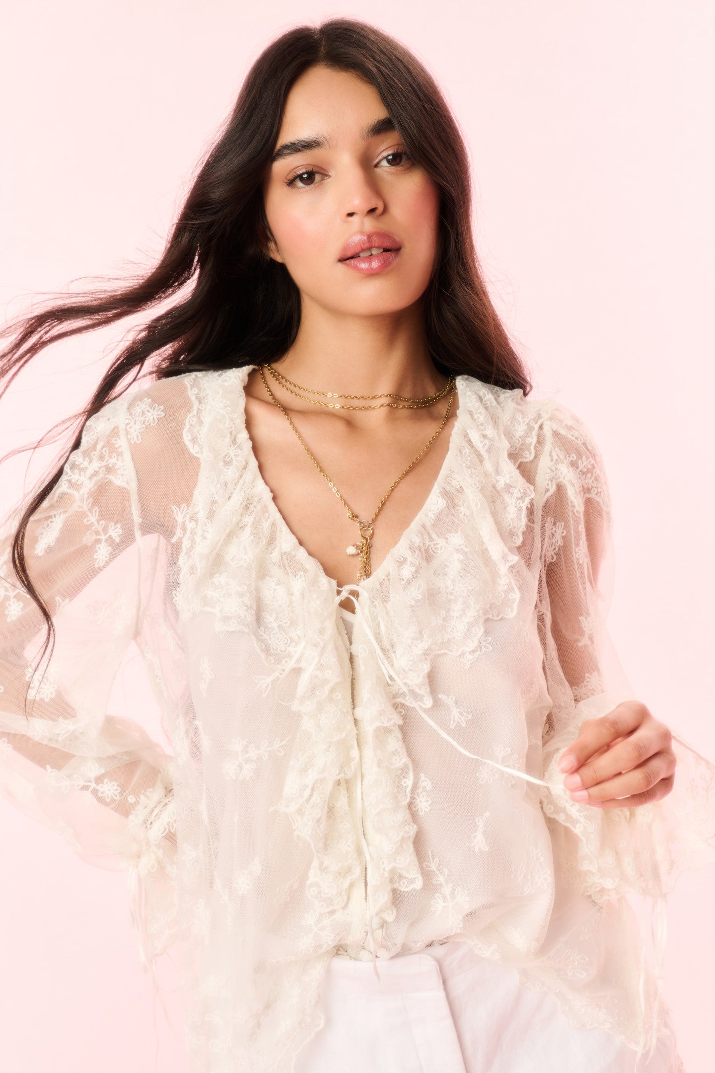 Aubrenna Lace Mesh Blouse-Charming Rule