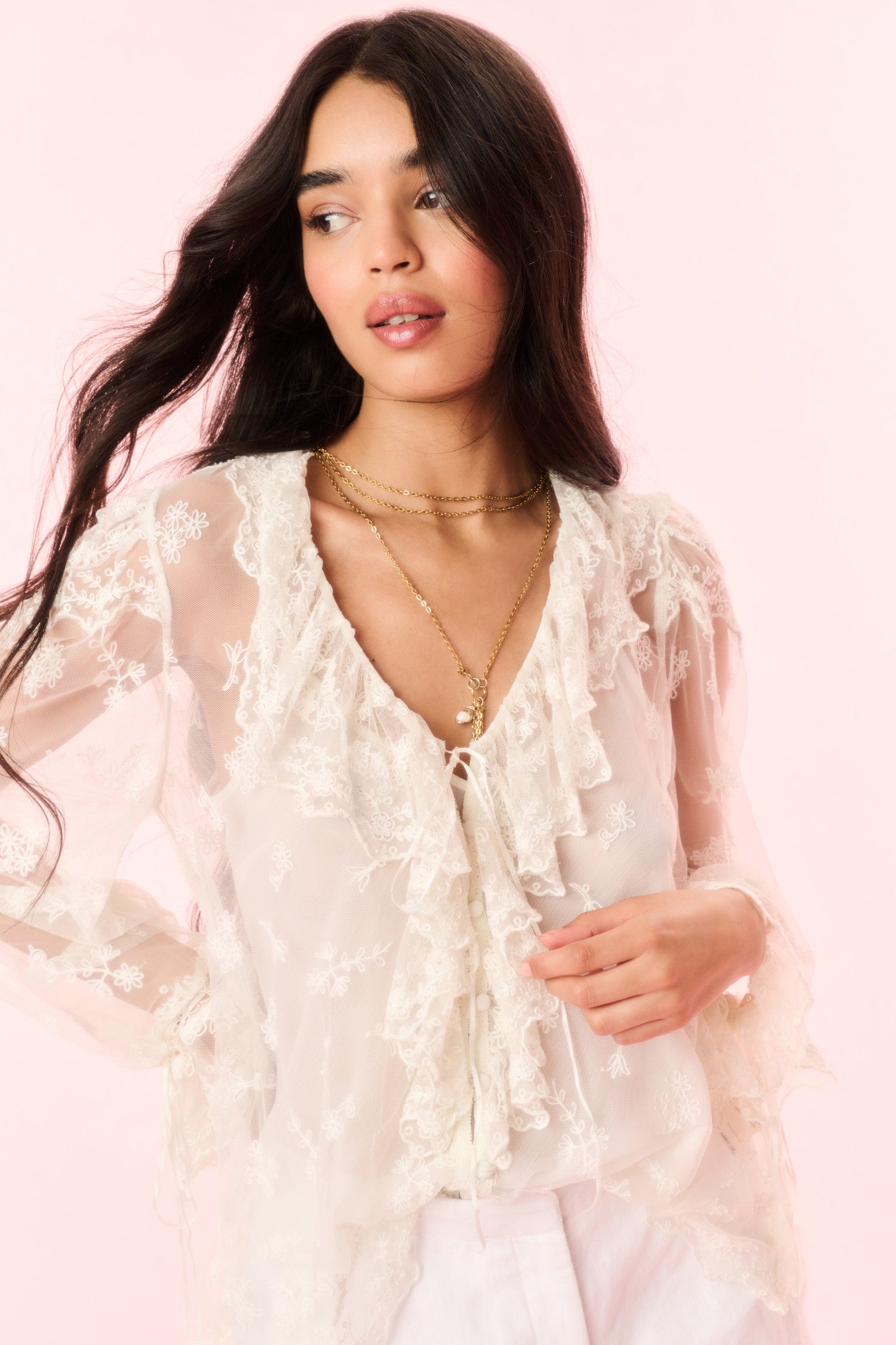 Aubrenna Lace Mesh Blouse-Charming Rule