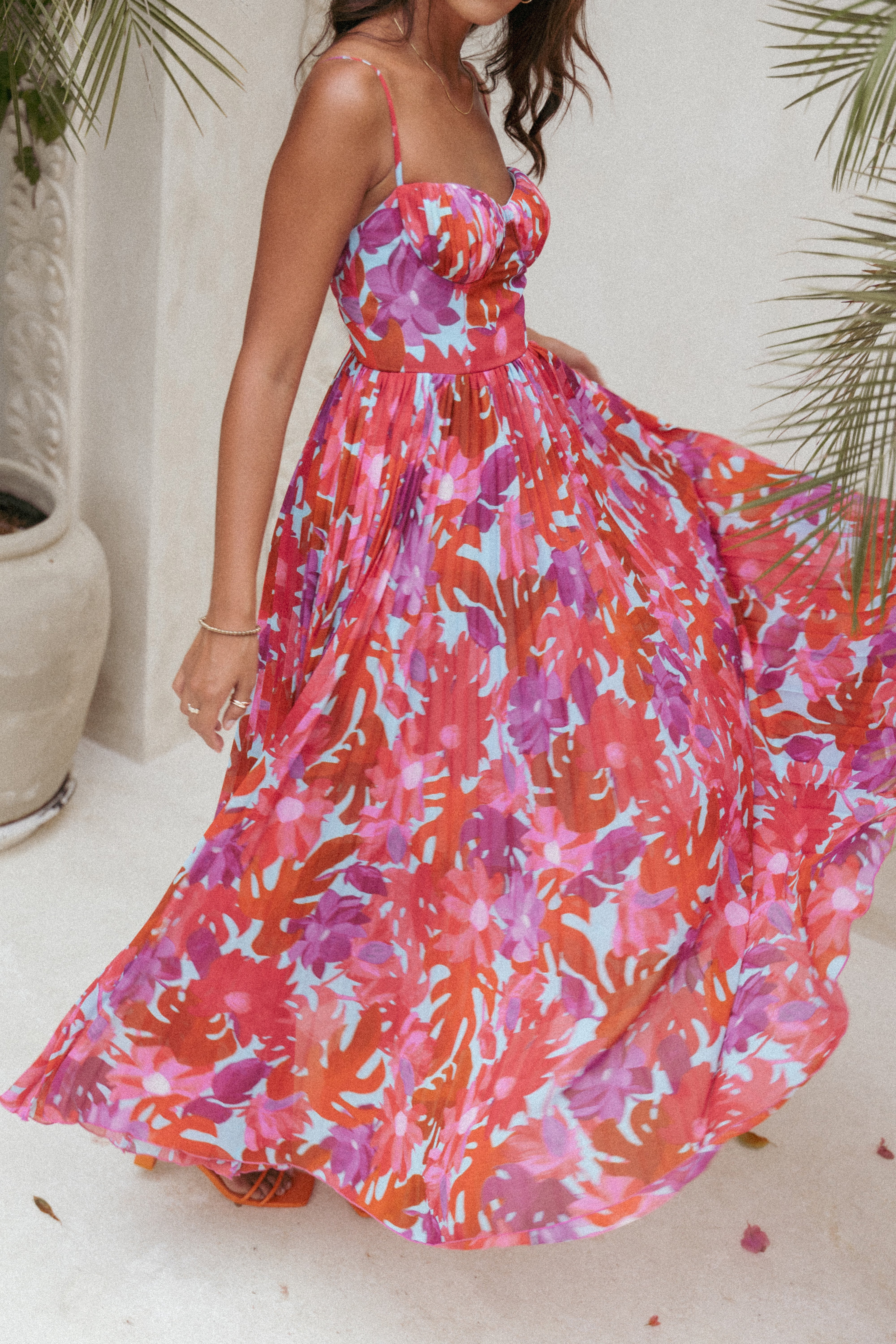 Achanti Pleated Maxi Dress - Pink Azalea-Charming Rule