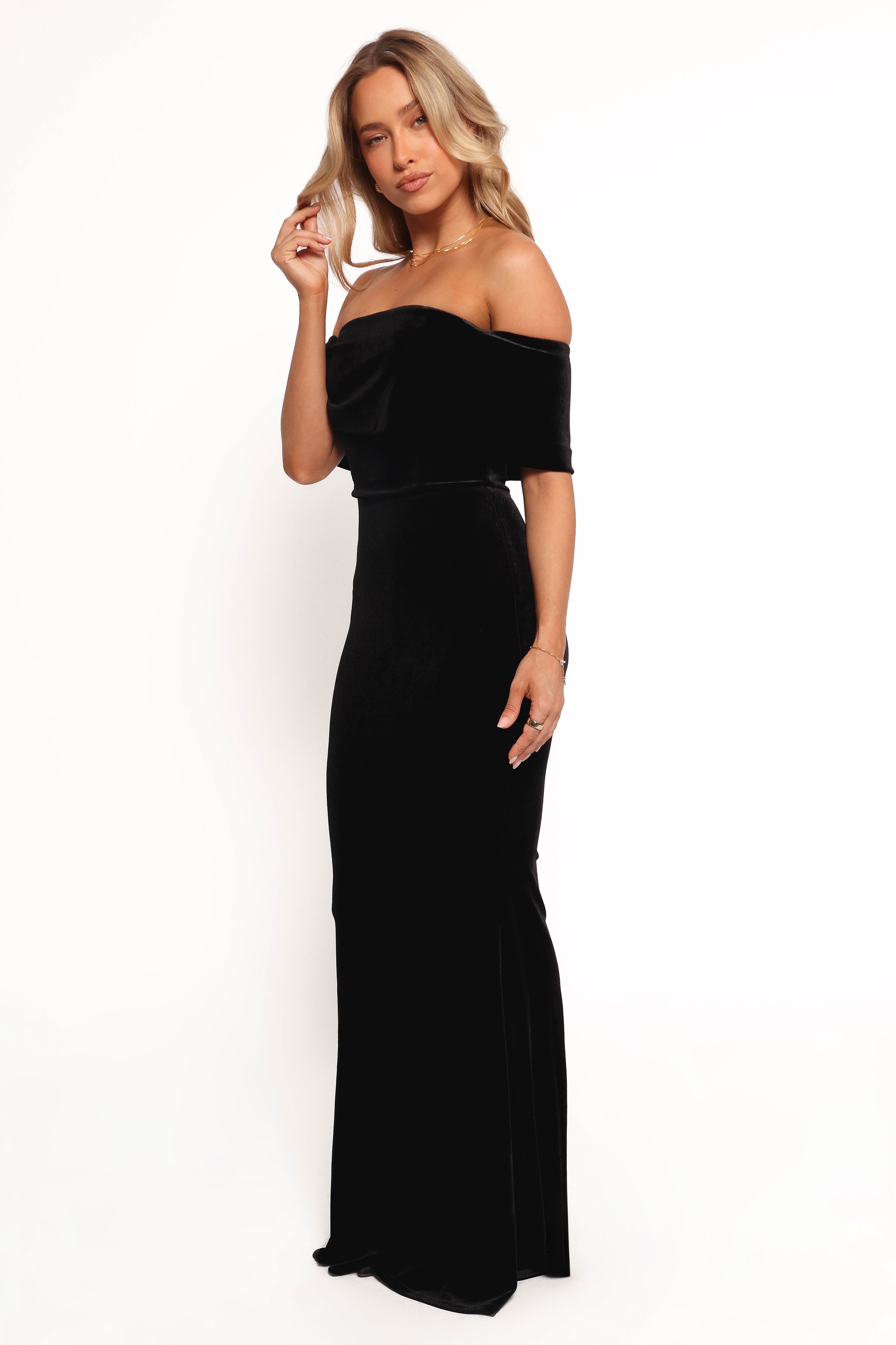 Adair Off Shoulder Maxi Dress - Black-Charming Rule