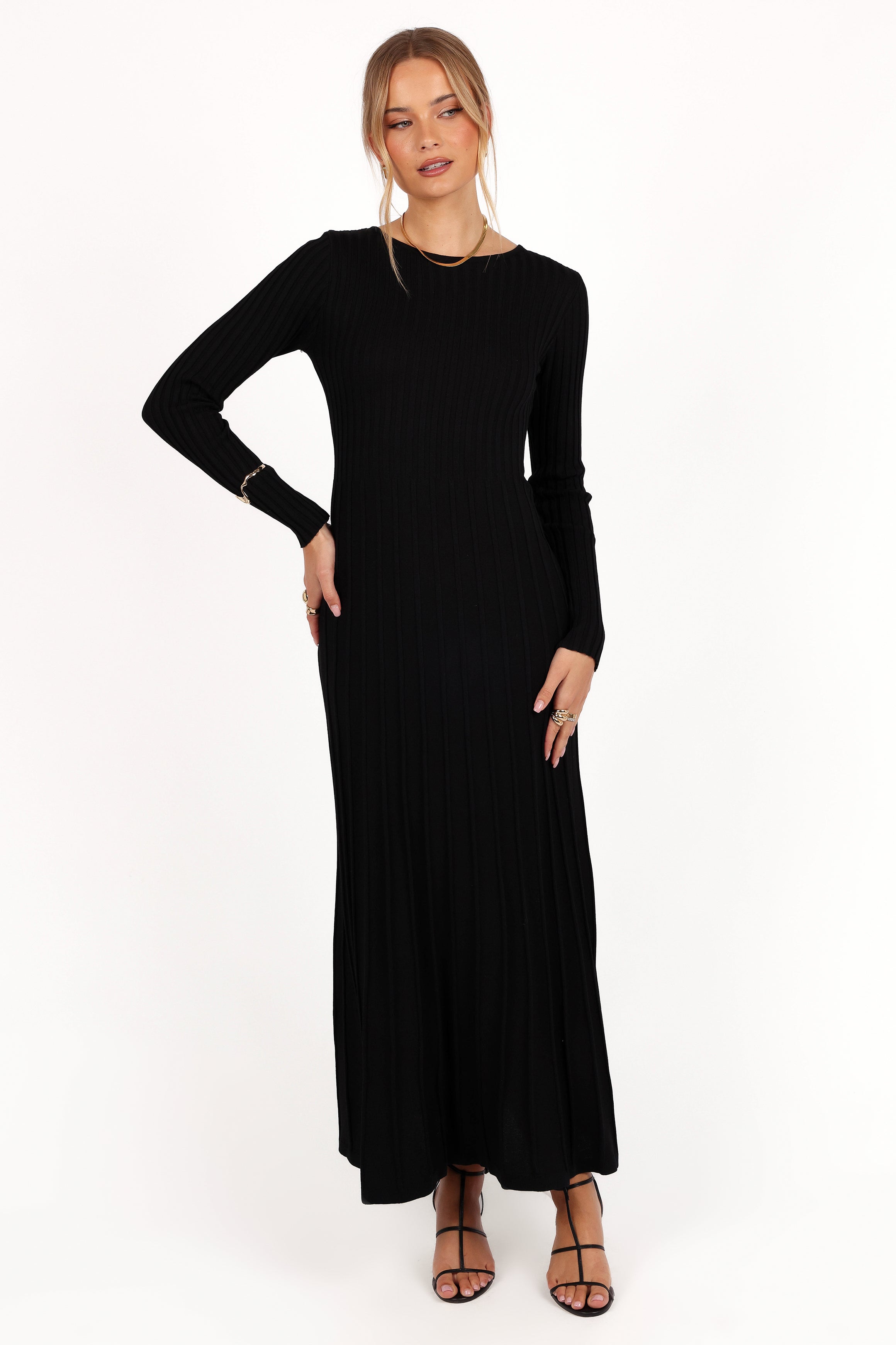 Alison Long Sleeve Maxi Dress - Black-Charming Rule