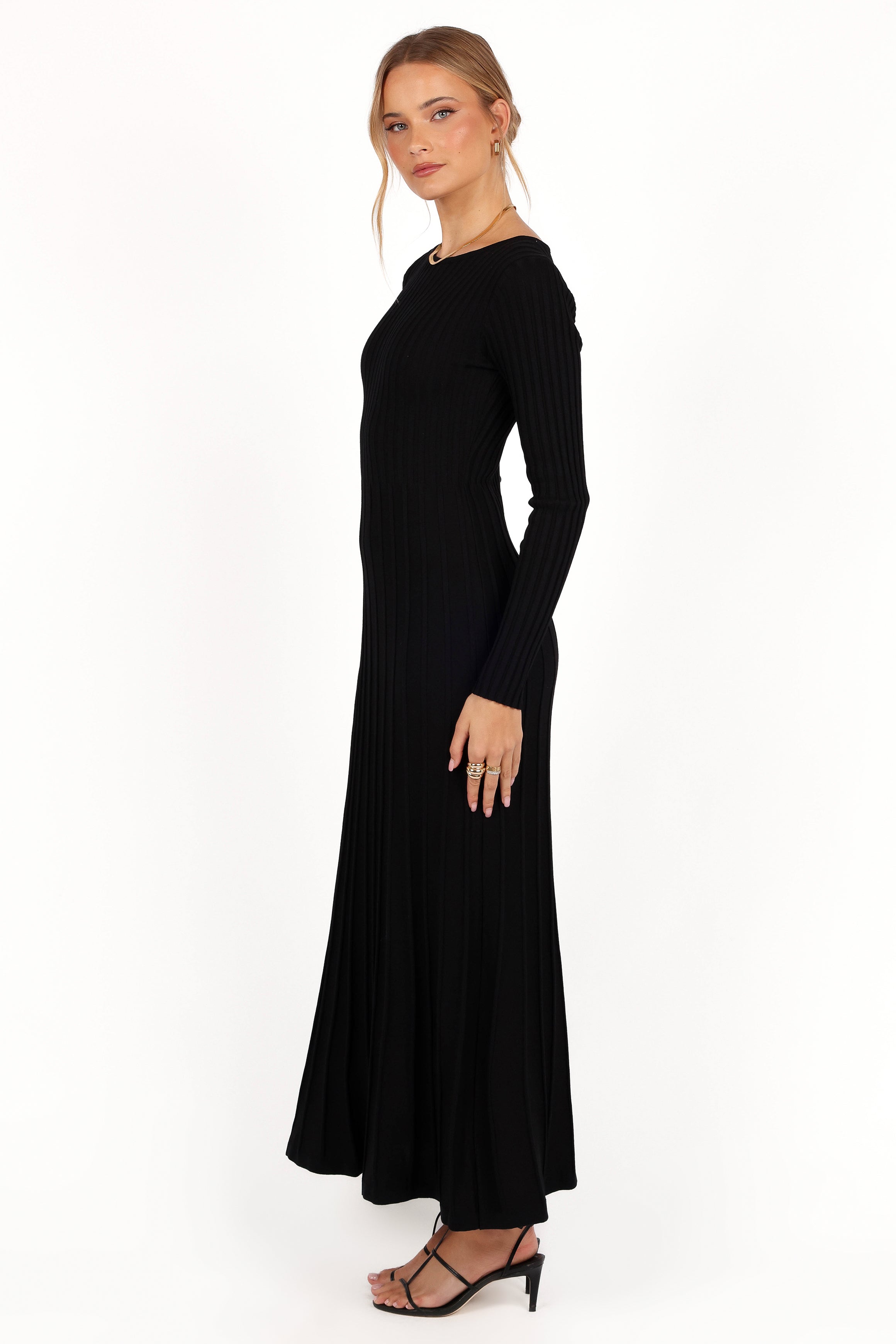 Alison Long Sleeve Maxi Dress - Black-Charming Rule