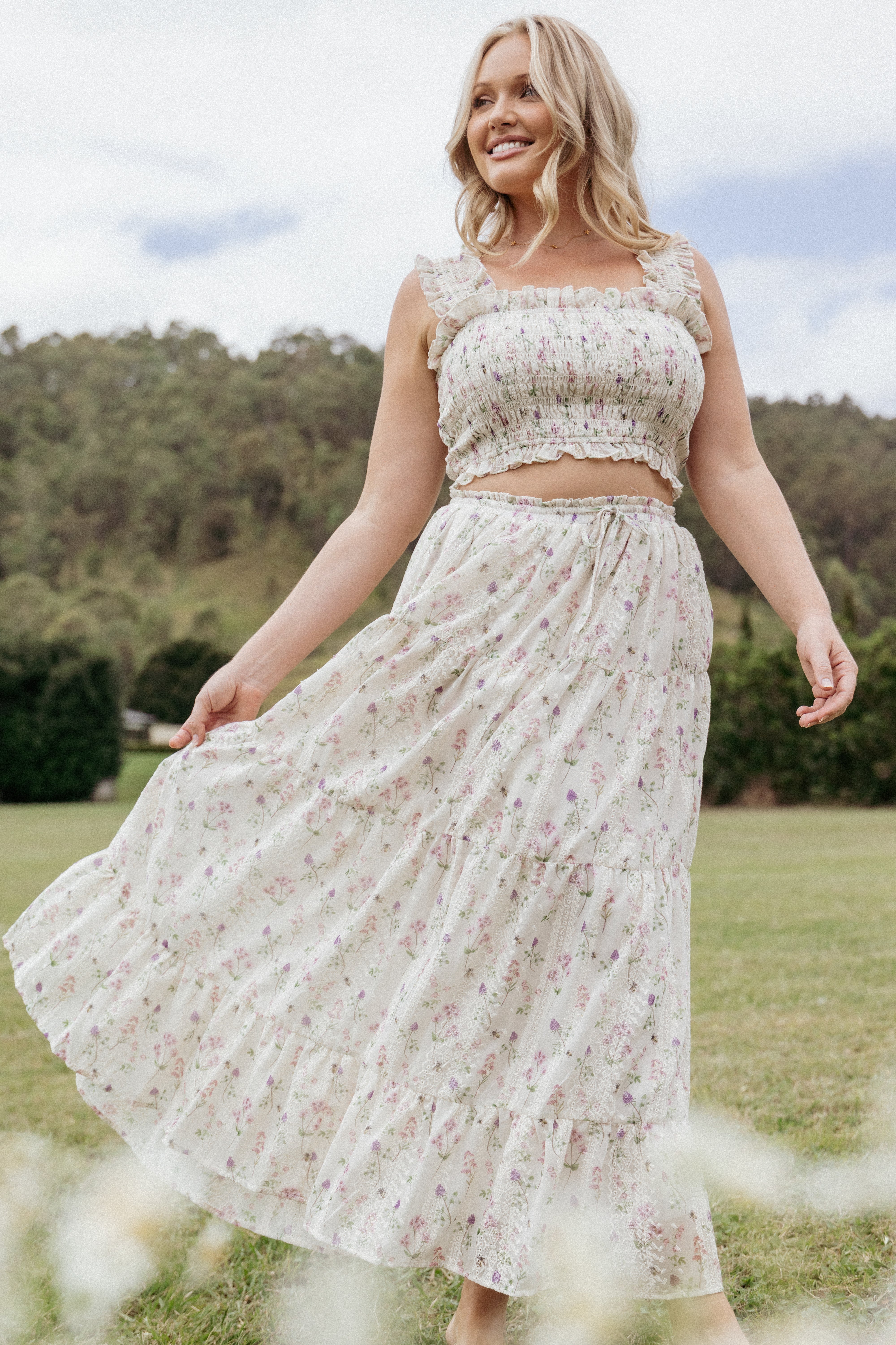 Amberlyn Maxi Skirt - Pink Floral-Charming Rule