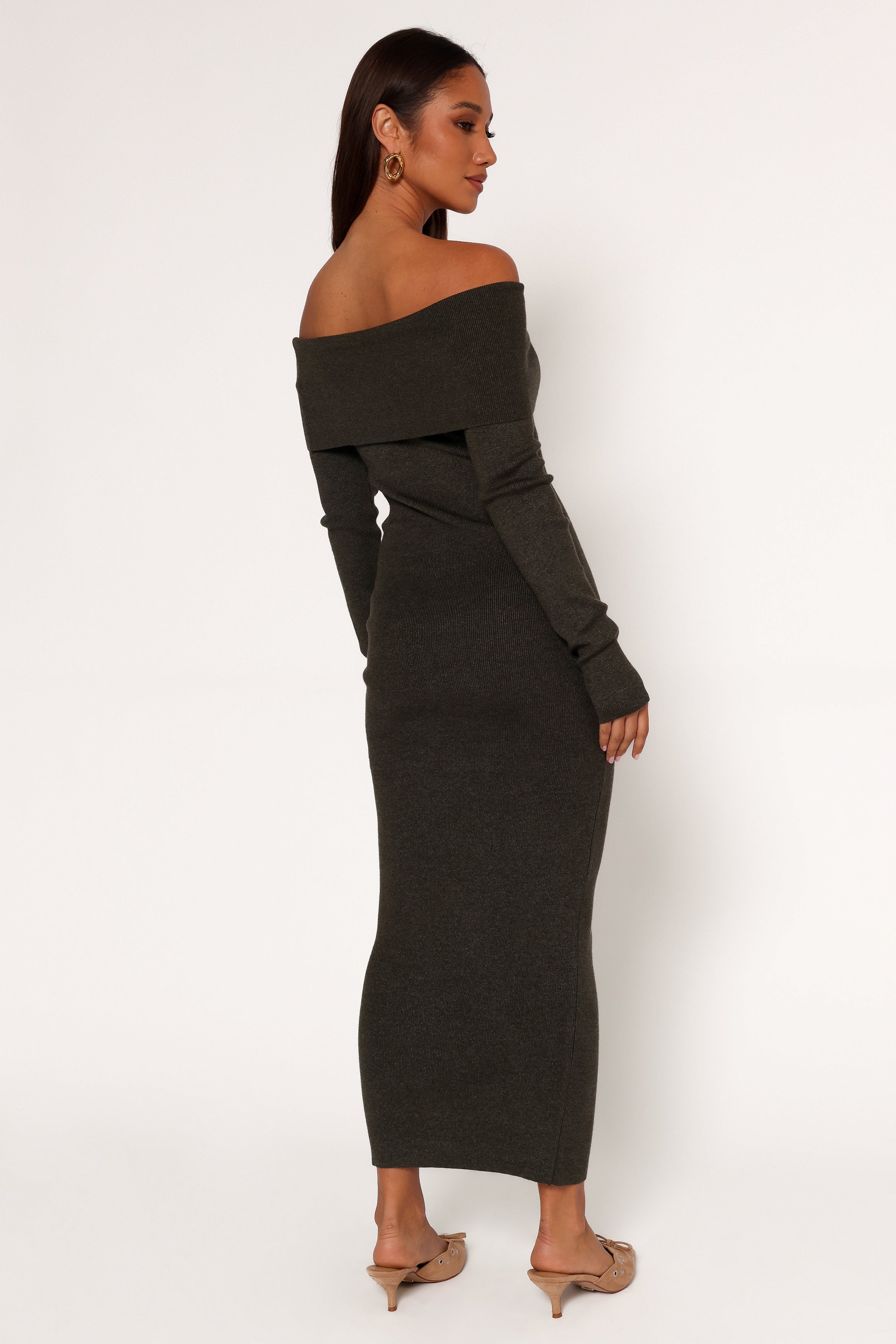 Archie Off The Shoulder Midi Dress - Olive-Charming Rule