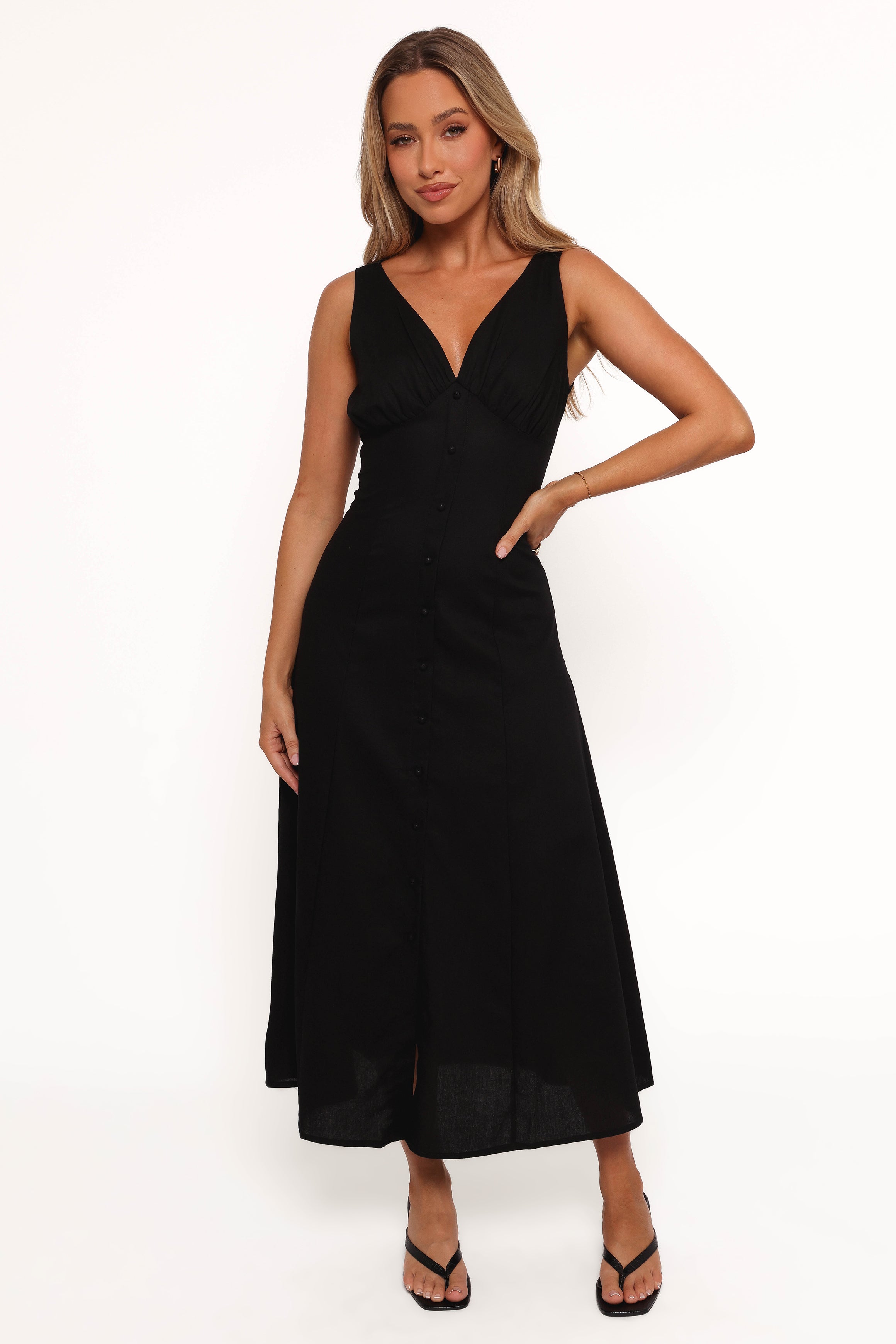 Barbara Midi Button Down Dress - Black-Charming Rule
