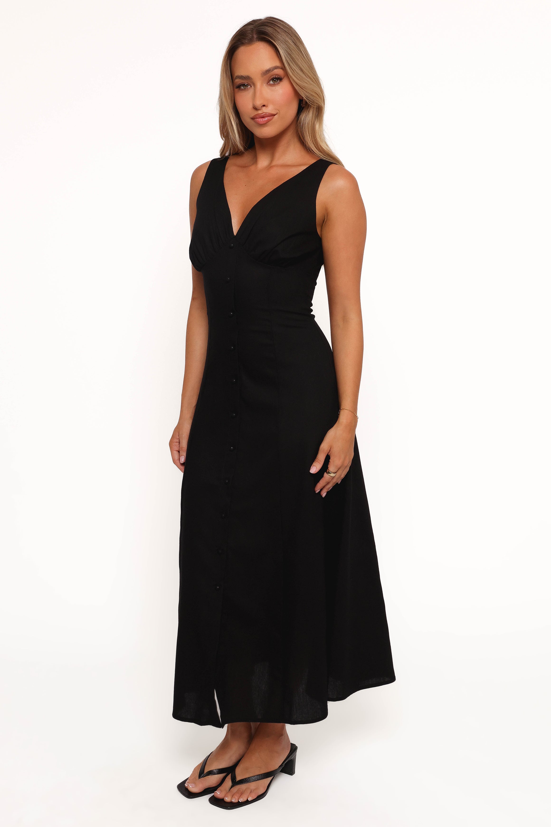 Barbara Midi Button Down Dress - Black-Charming Rule