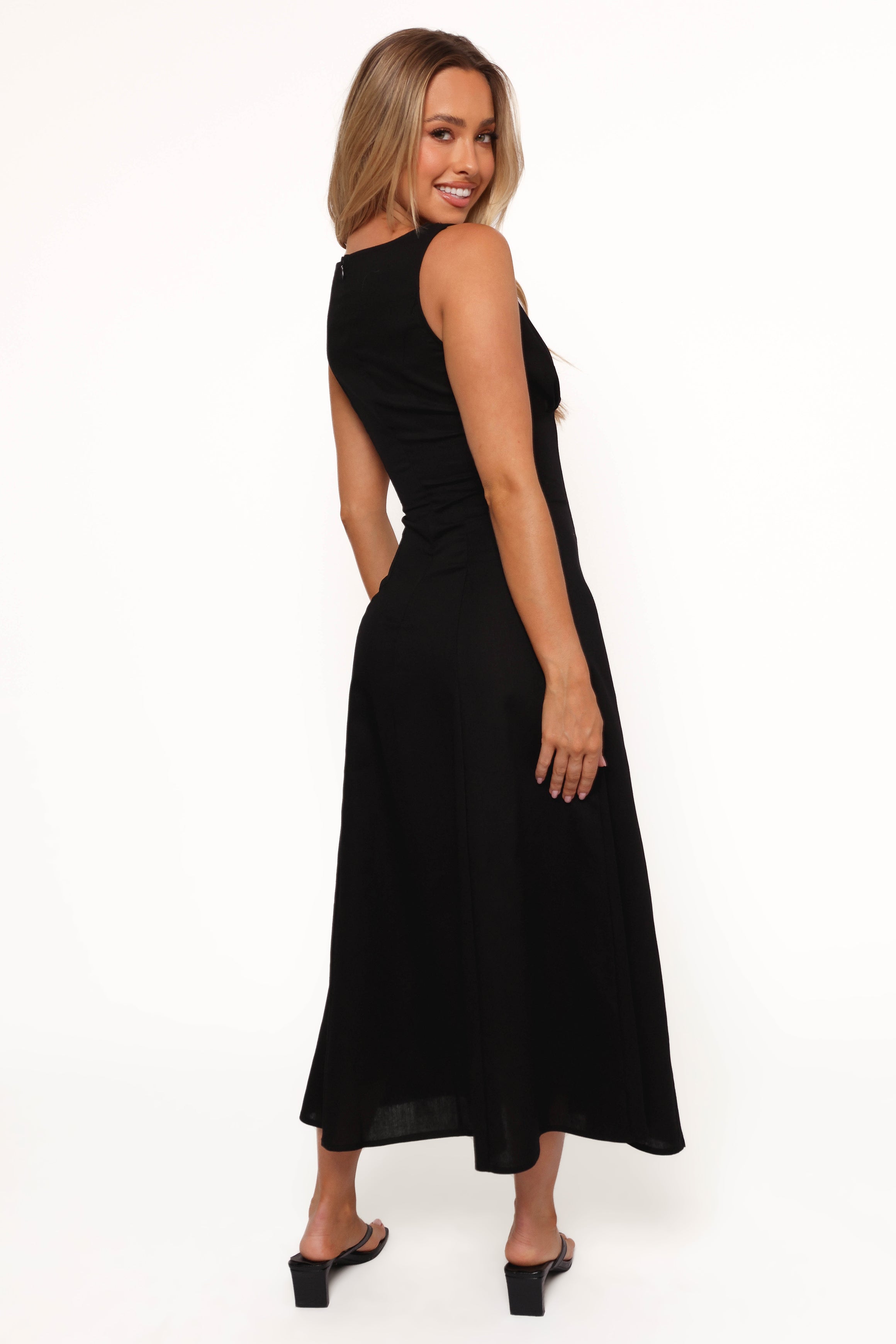 Barbara Midi Button Down Dress - Black-Charming Rule