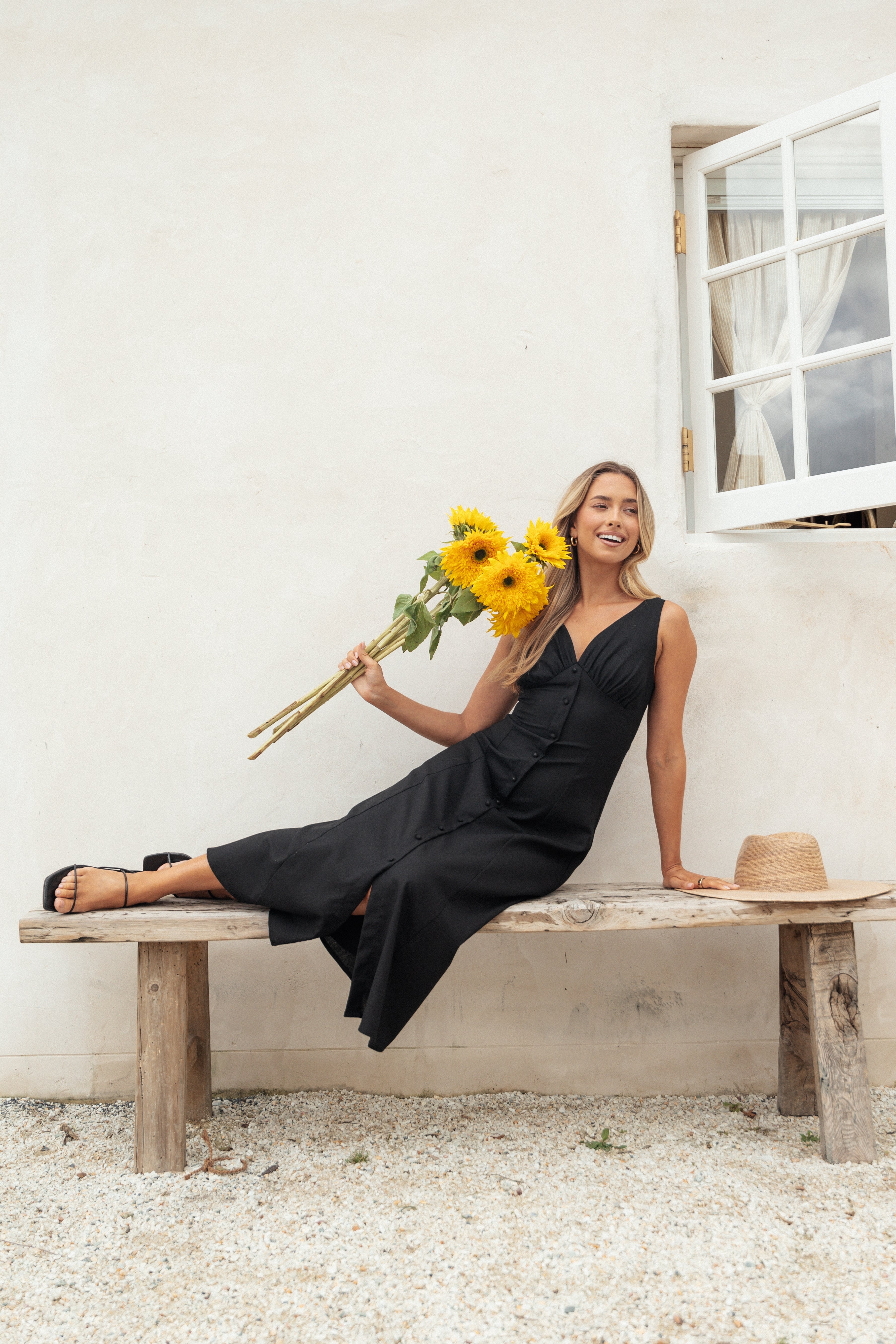 Barbara Midi Button Down Dress - Black-Charming Rule