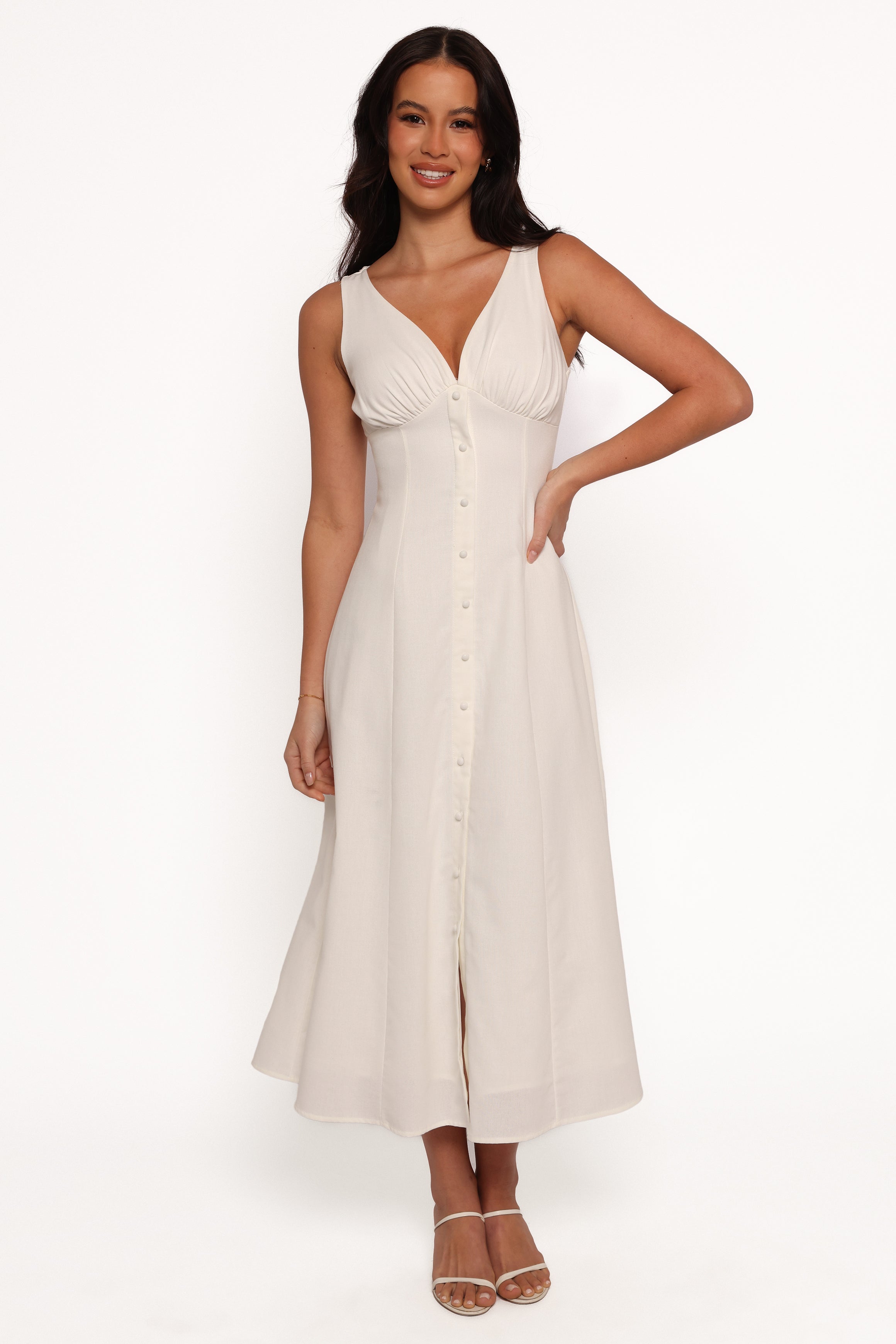 Barbara Midi Button Down Dress - White-Charming Rule
