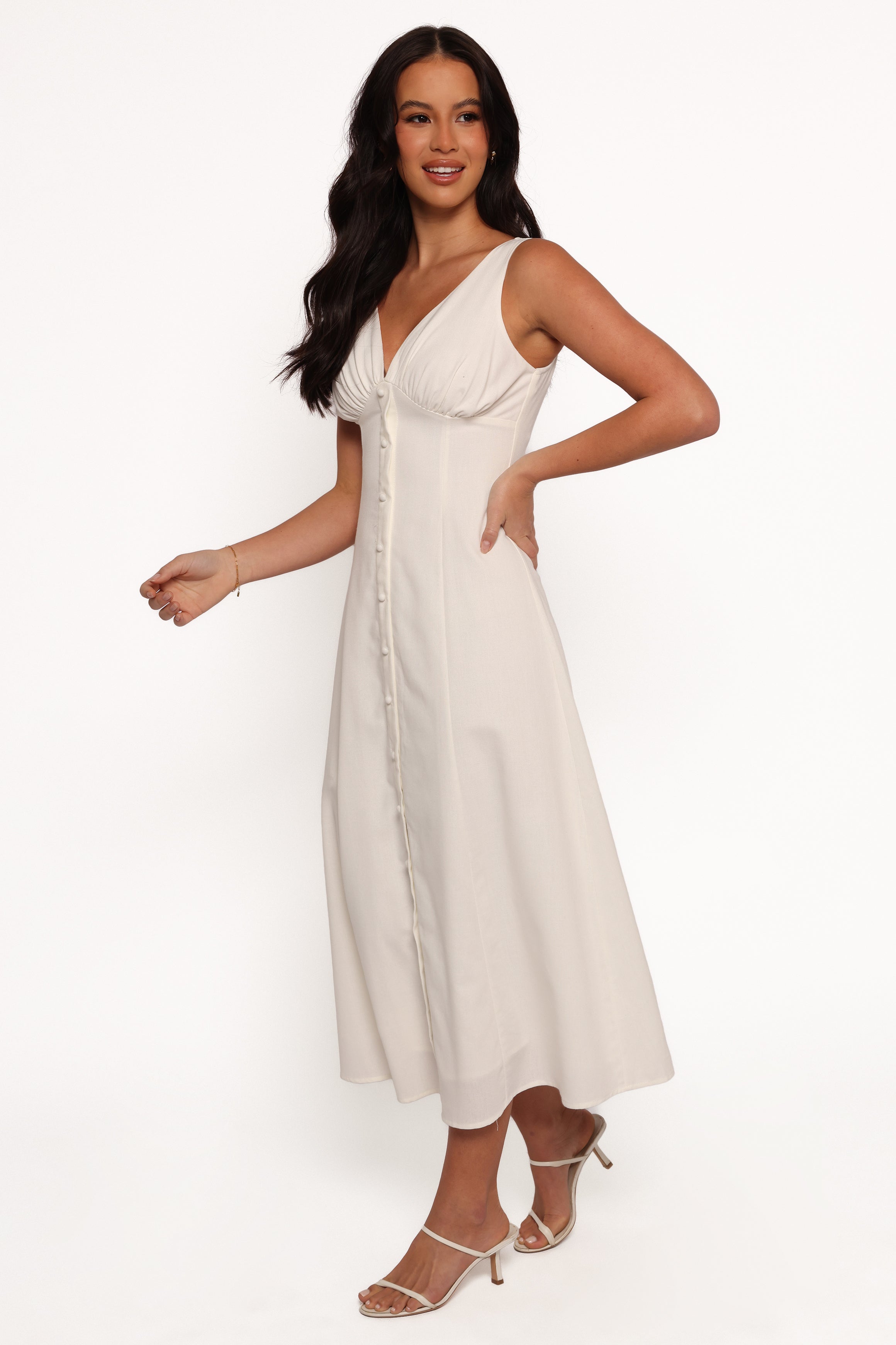 Barbara Midi Button Down Dress - White-Charming Rule