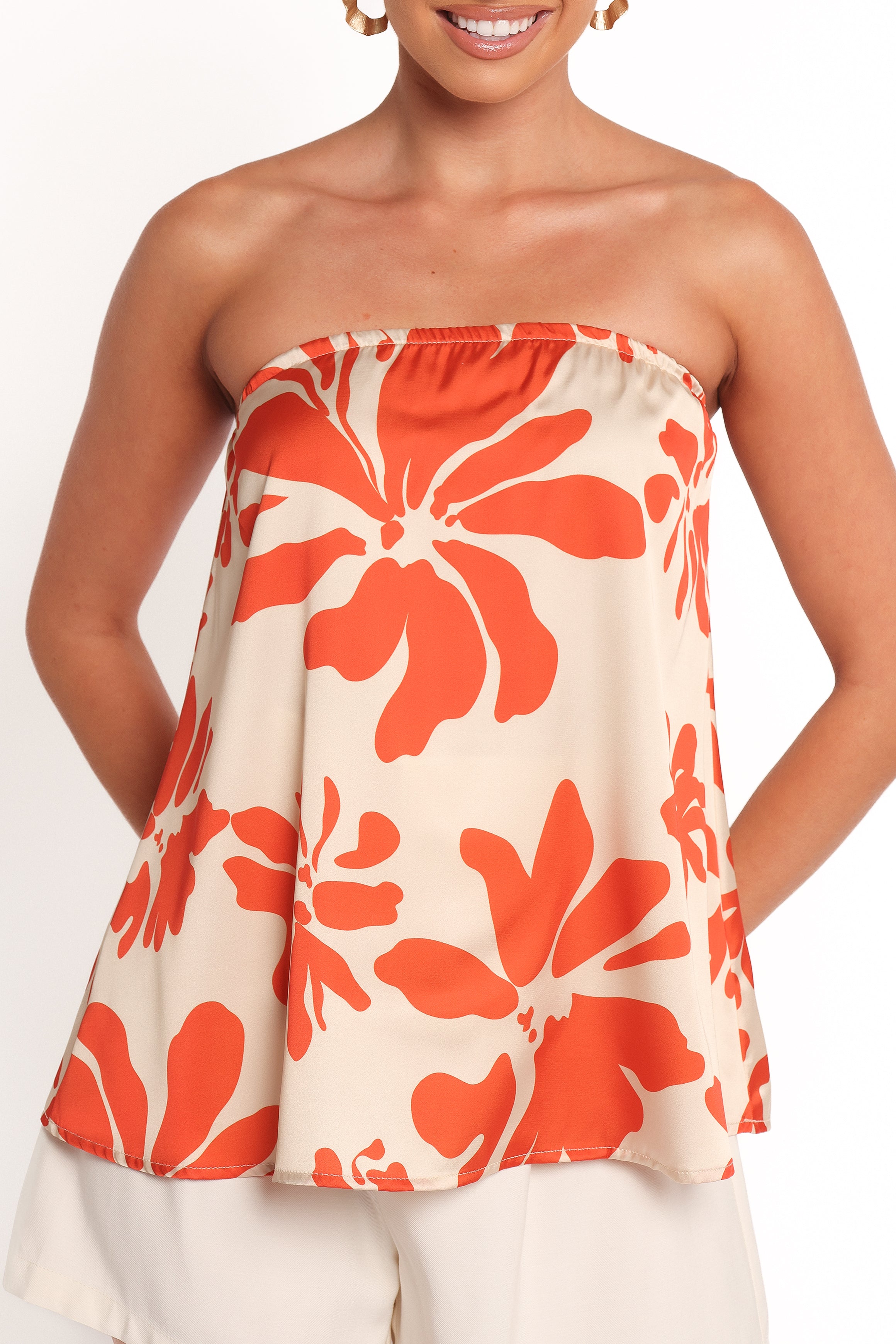 Beca Strapless Top - Red Floral-Charming Rule