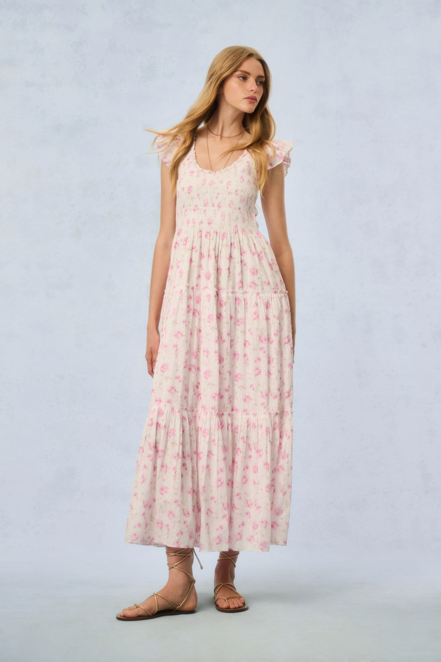 Chessie Fragrance Print Cotton Maxi Dress - STERLING DUSK-Charming Rule