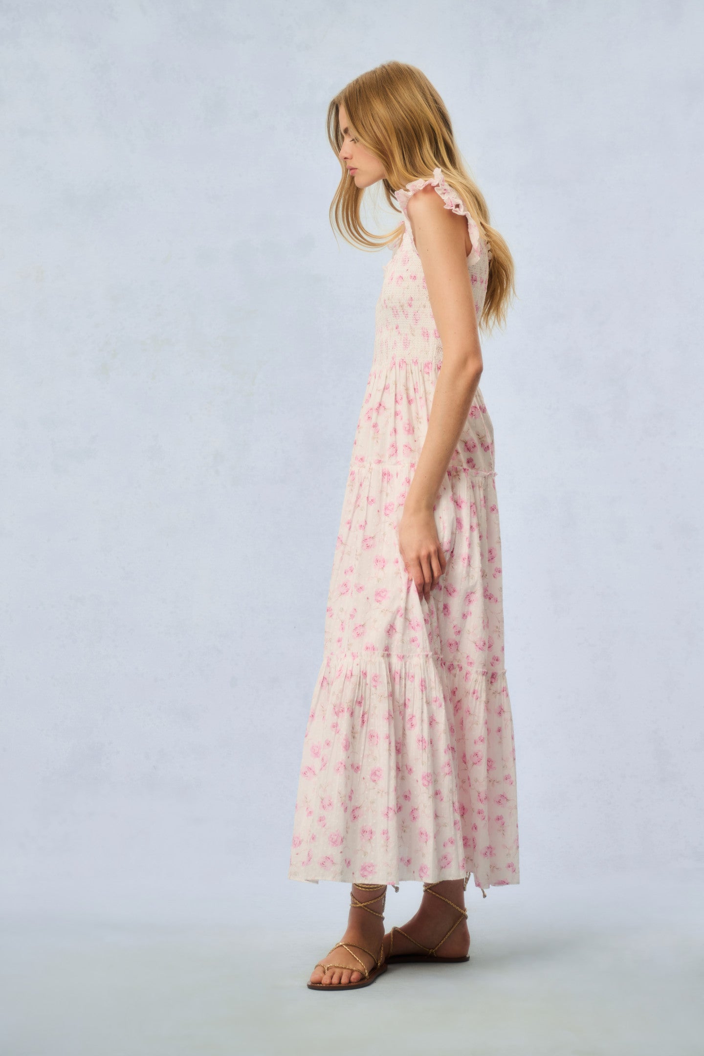 Chessie Fragrance Print Cotton Maxi Dress - STERLING DUSK-Charming Rule