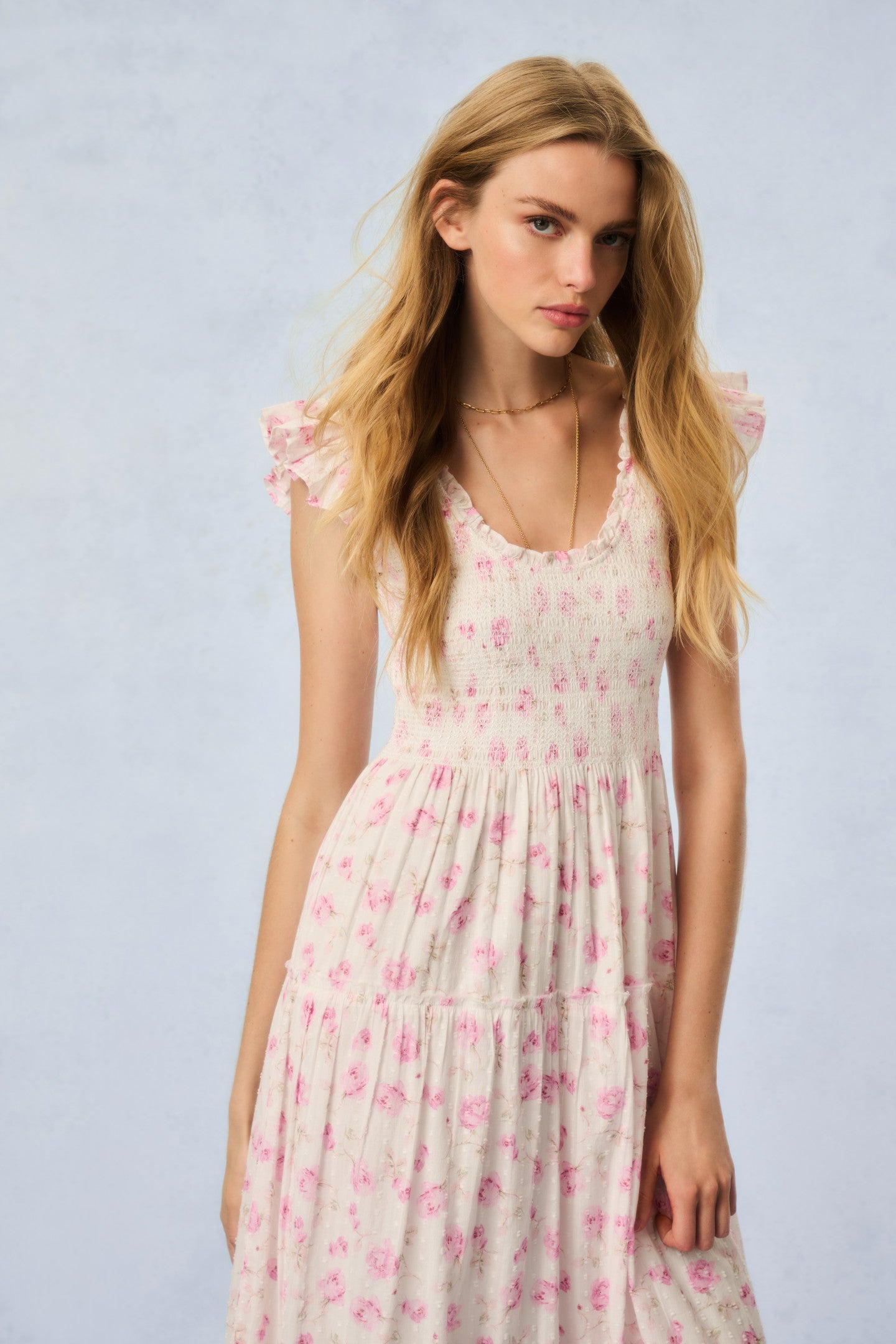 Chessie Fragrance Print Cotton Maxi Dress - STERLING DUSK-Charming Rule