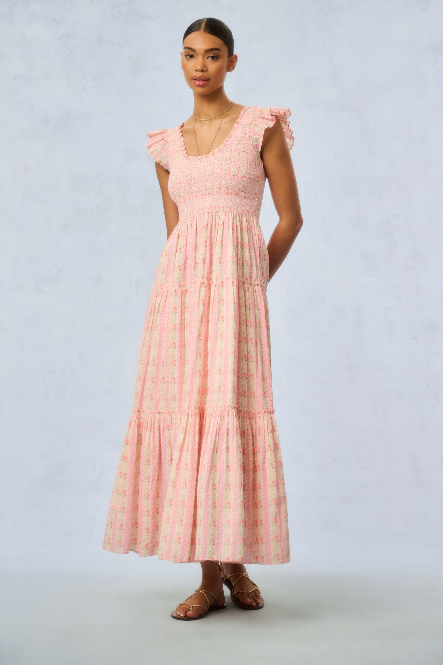 Chessie Fragrance Print Cotton Maxi Dress - STRAWBERRY MACAROON-Charming Rule