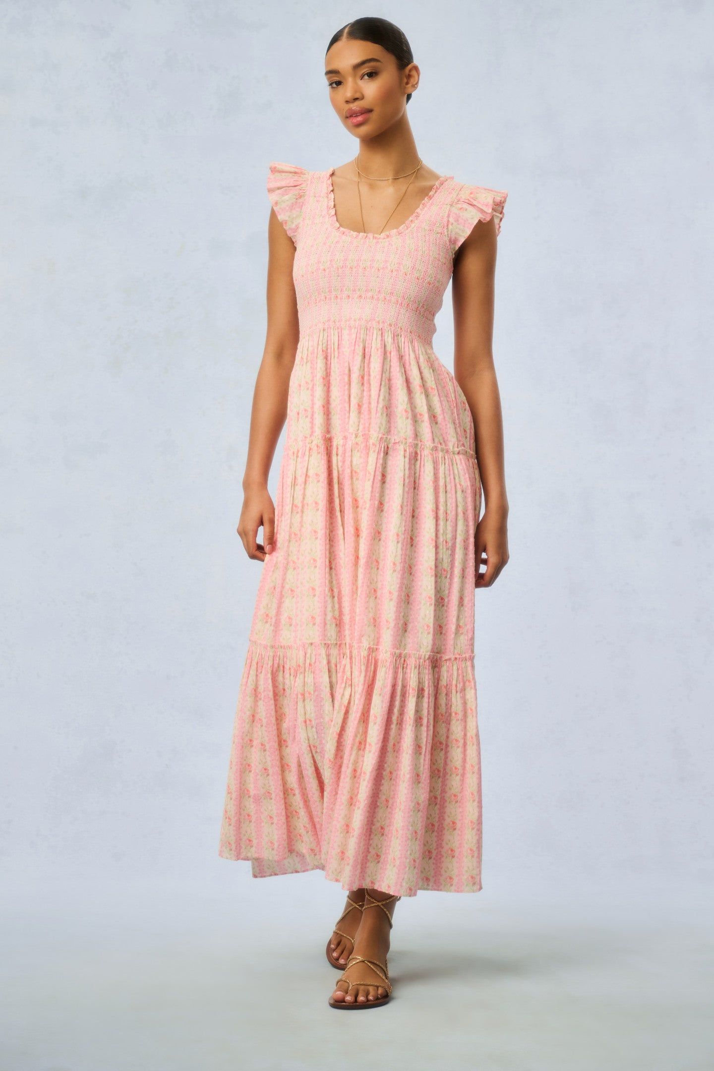 Chessie Fragrance Print Cotton Maxi Dress - STRAWBERRY MACAROON-Charming Rule