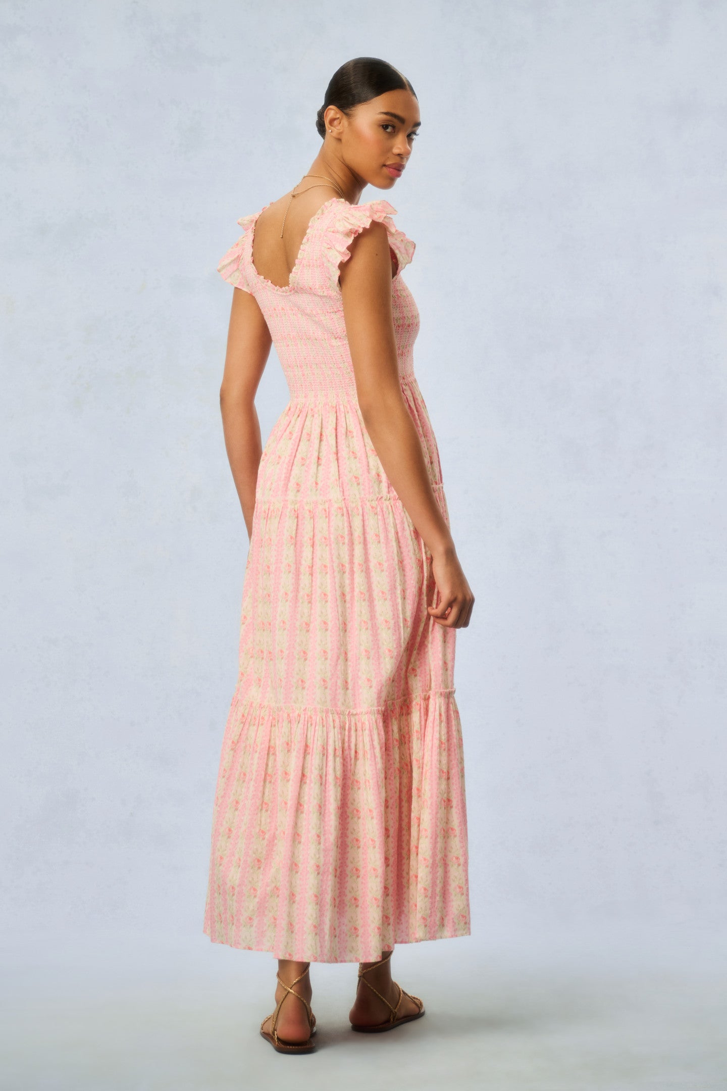 Chessie Fragrance Print Cotton Maxi Dress - STRAWBERRY MACAROON-Charming Rule