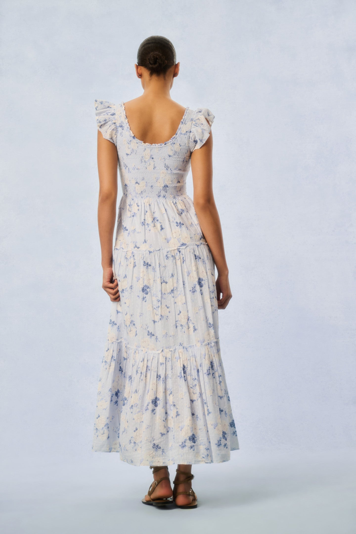 Chessie Fragrance Print Cotton Maxi Dress - WHISPER BLUE-Charming Rule