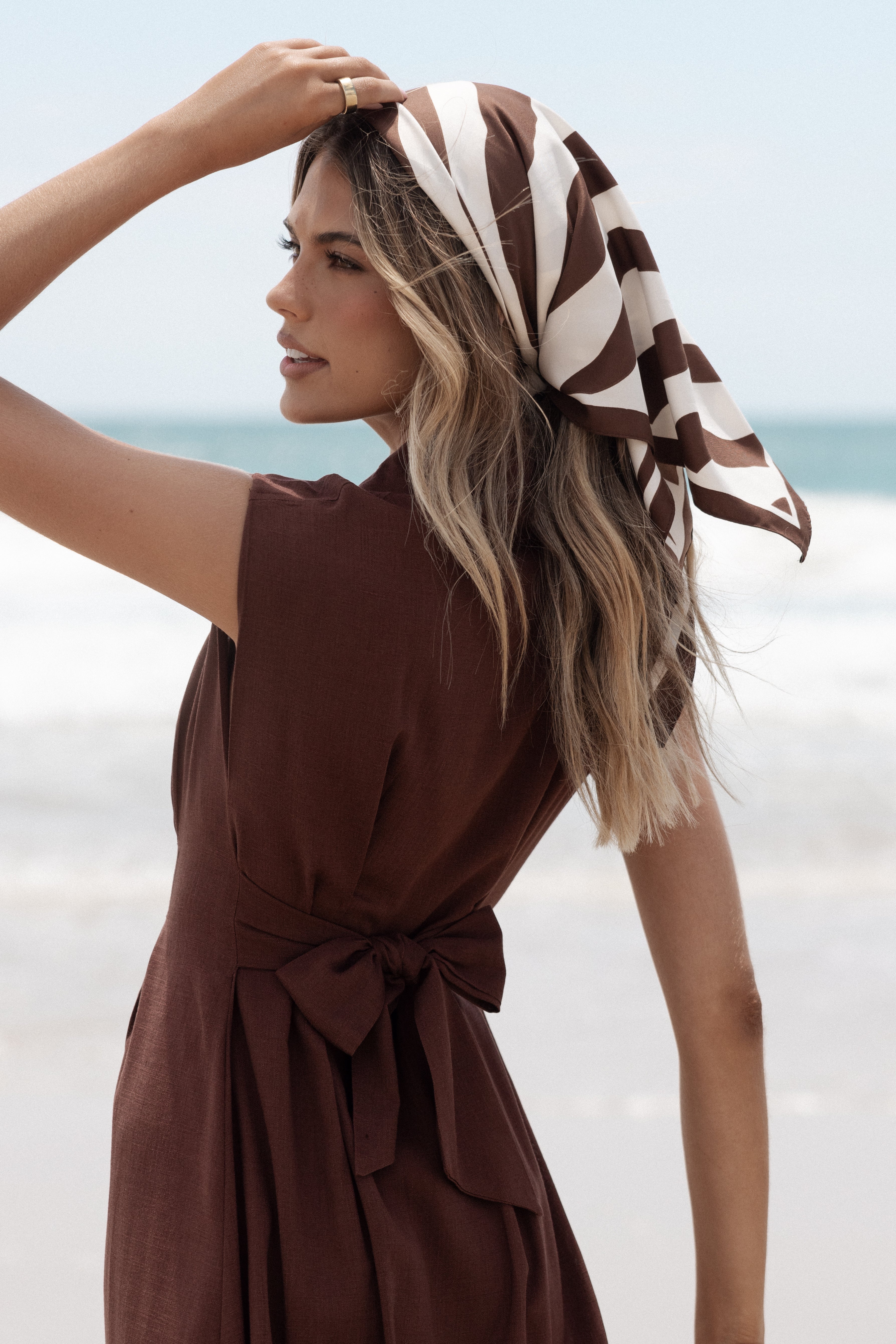 Lara Hair Scarf - Chocolate/White-Ladys Street