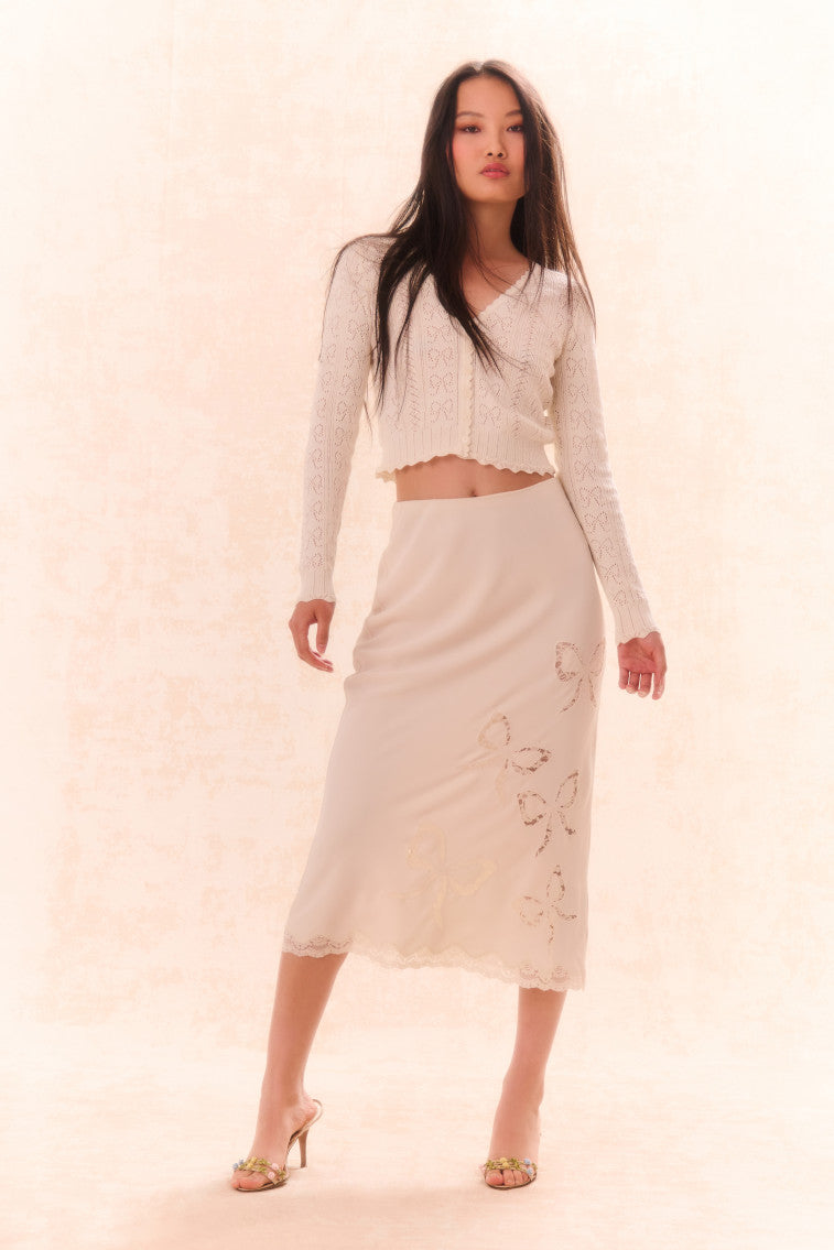 Darion Scallop Lace Bow Midi Skirt-Charming Rule