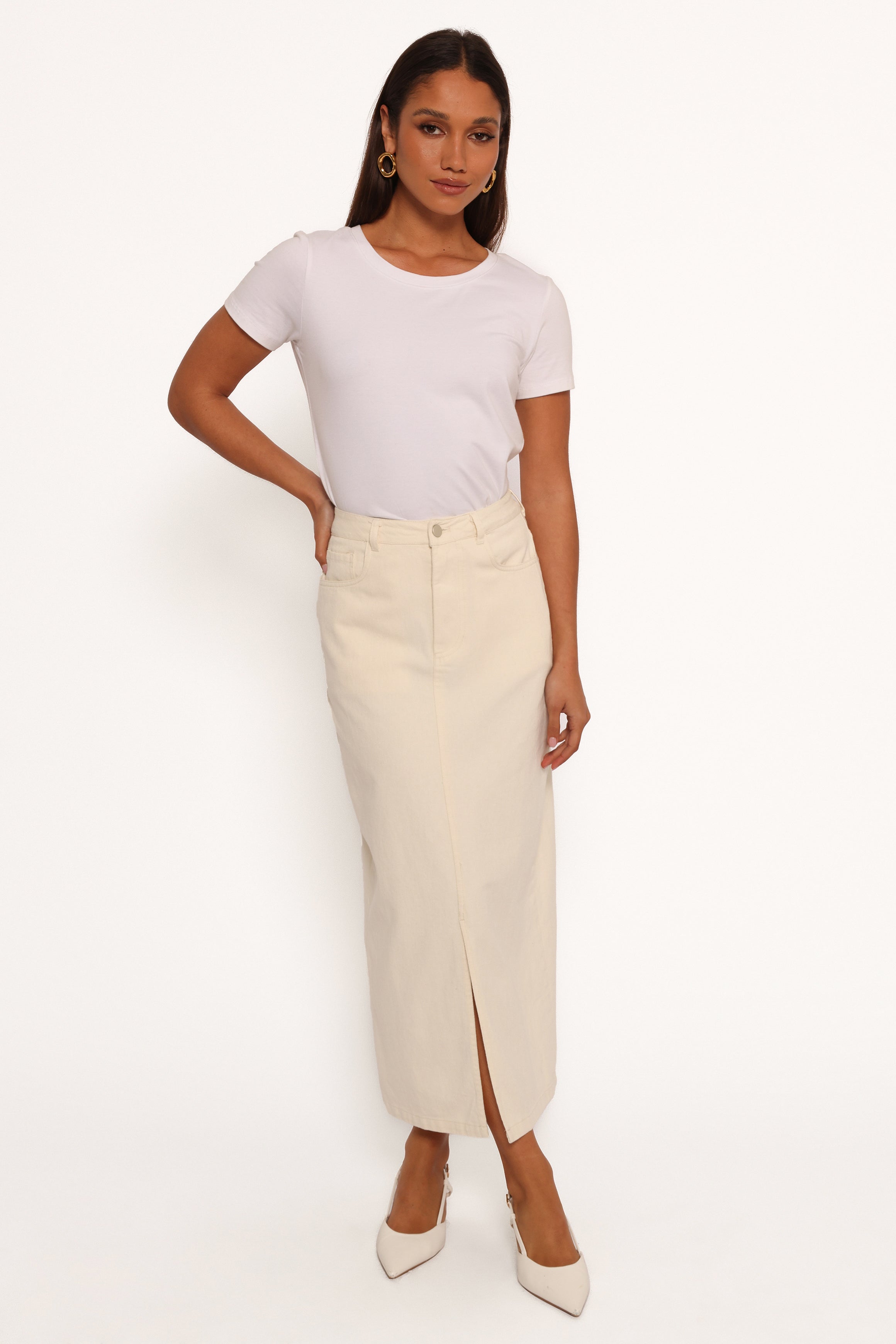 Kellen Corduroy Midi SKirt - Cream-Ladys Street