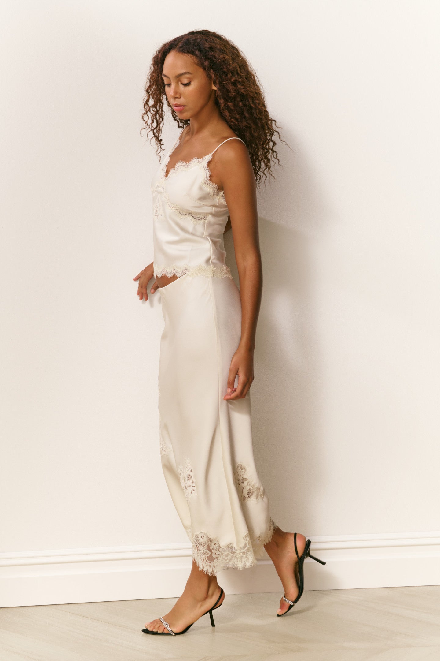 Vivia Satin Lace Midi Skirt-Charming Rule